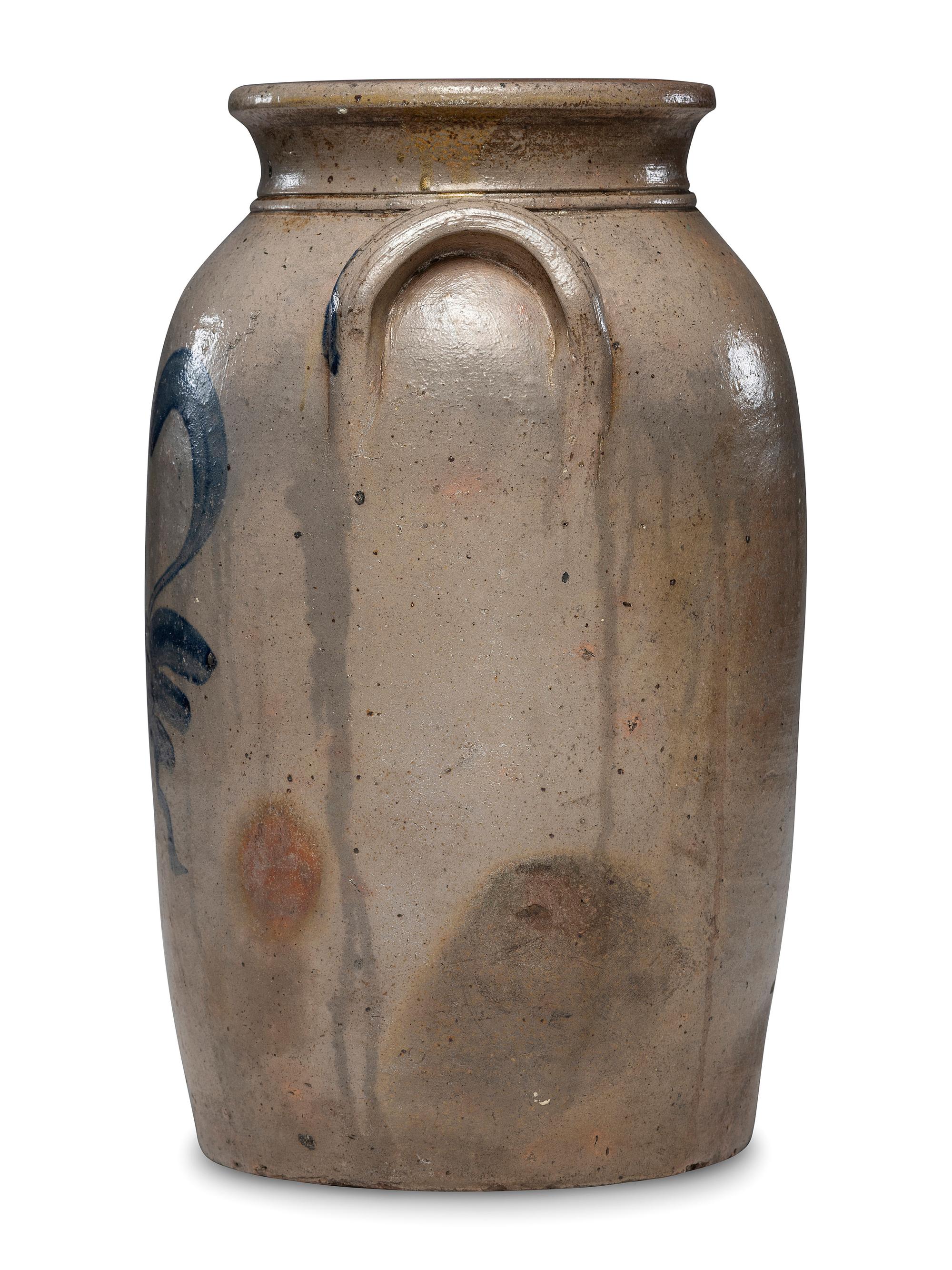 An H. Haines Four-Gallon Cobalt Decorated Stoneware Crock