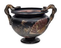 A Bronzed Terra Cotta Jardinière with Japanned Decoration