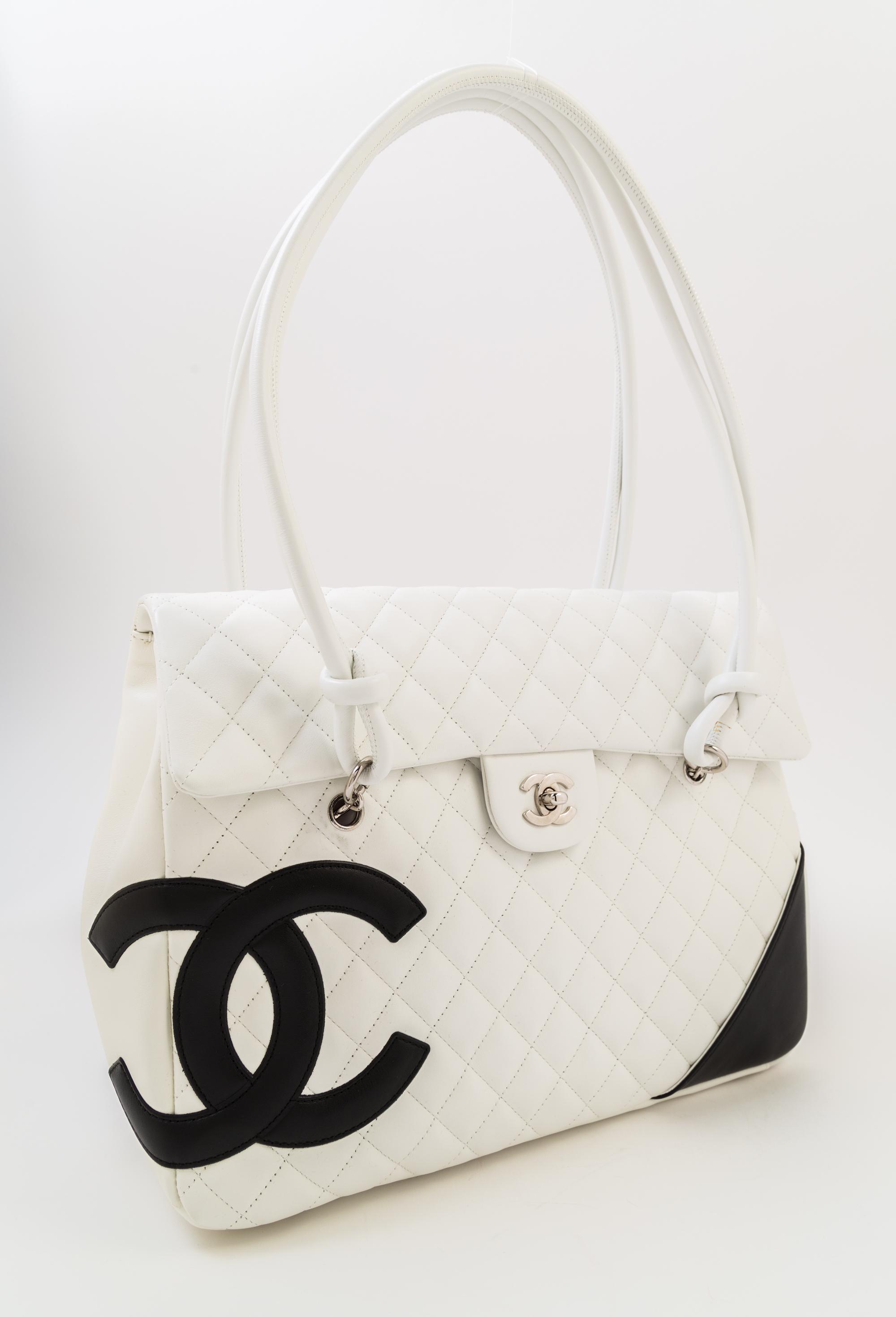 A Chanel White Ligne Cambon Quilted Shoulder Bag, 13/*" x 11" x 4"; Strap drop: 10".