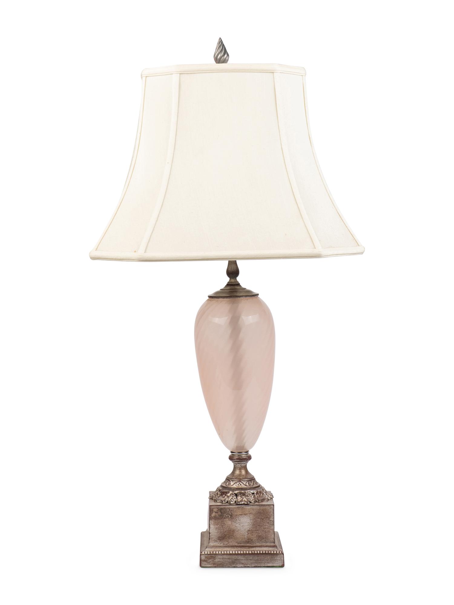 A Silvered Wood and Pink Venetian Glass Lamp