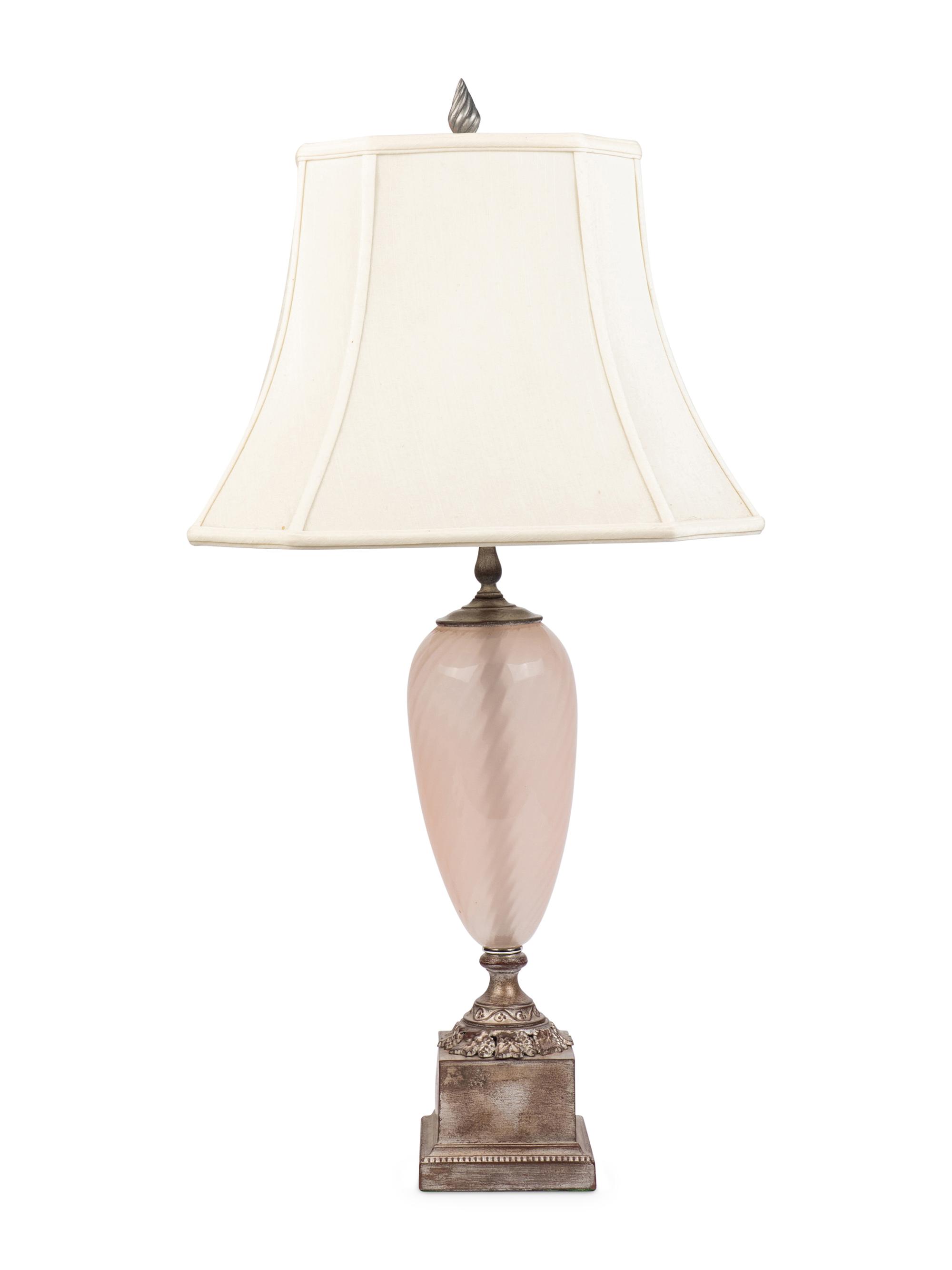 A Silvered Wood and Pink Venetian Glass Lamp