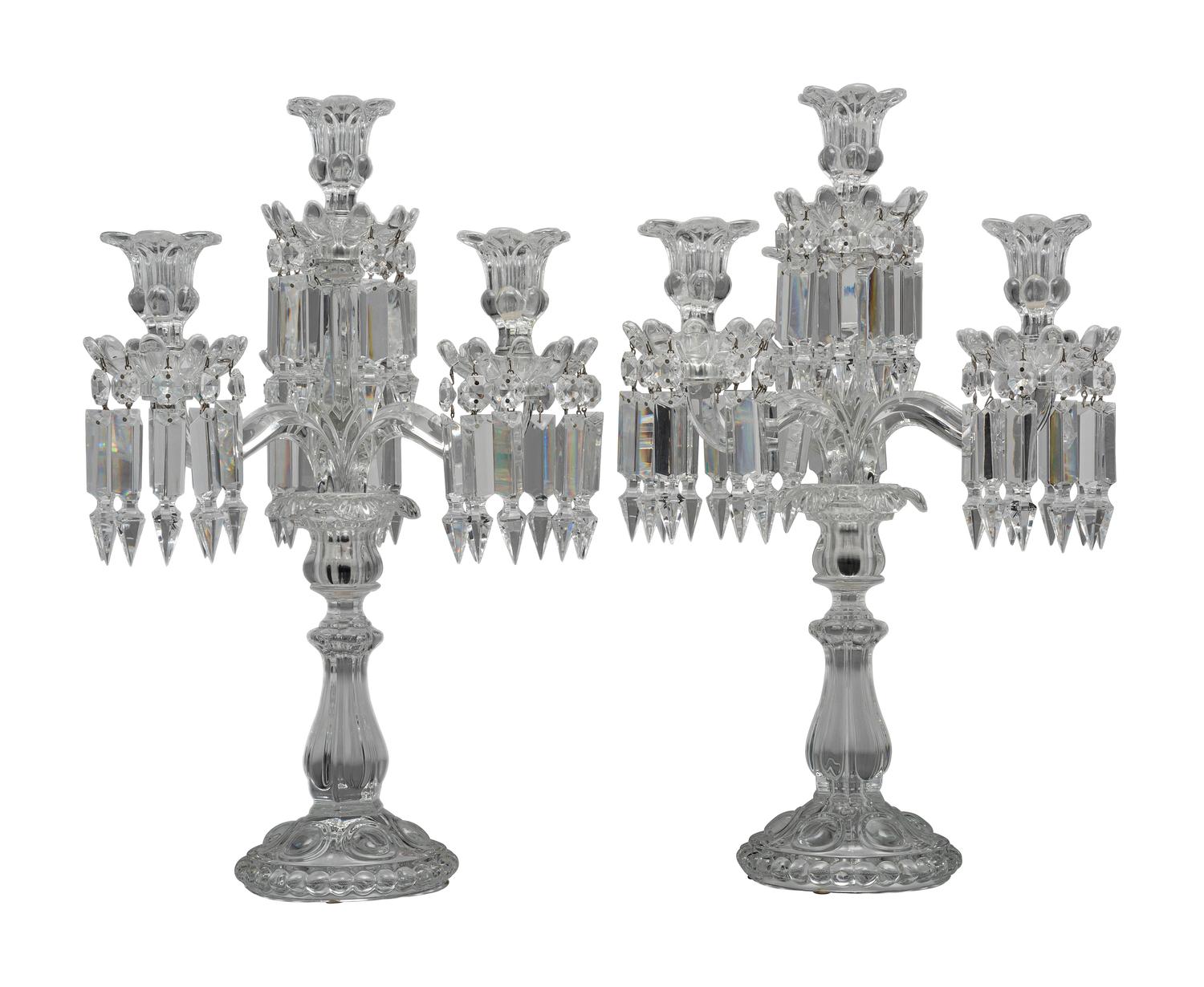 A Pair of Baccarat ' Medallion' Crystal Four-Light Candelabra