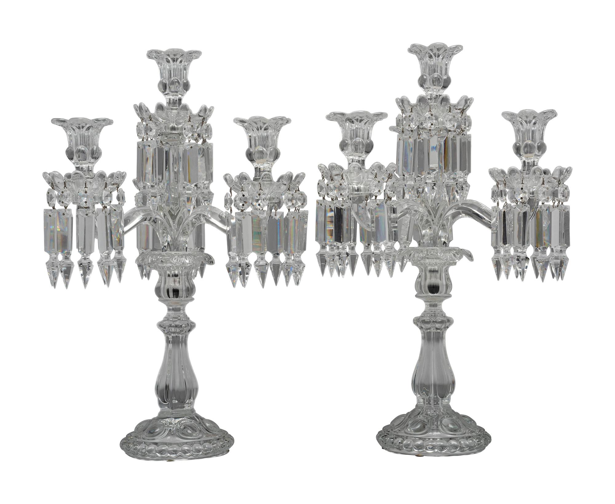 A Pair of Baccarat ' Medallion' Crystal Four-Light Candelabra