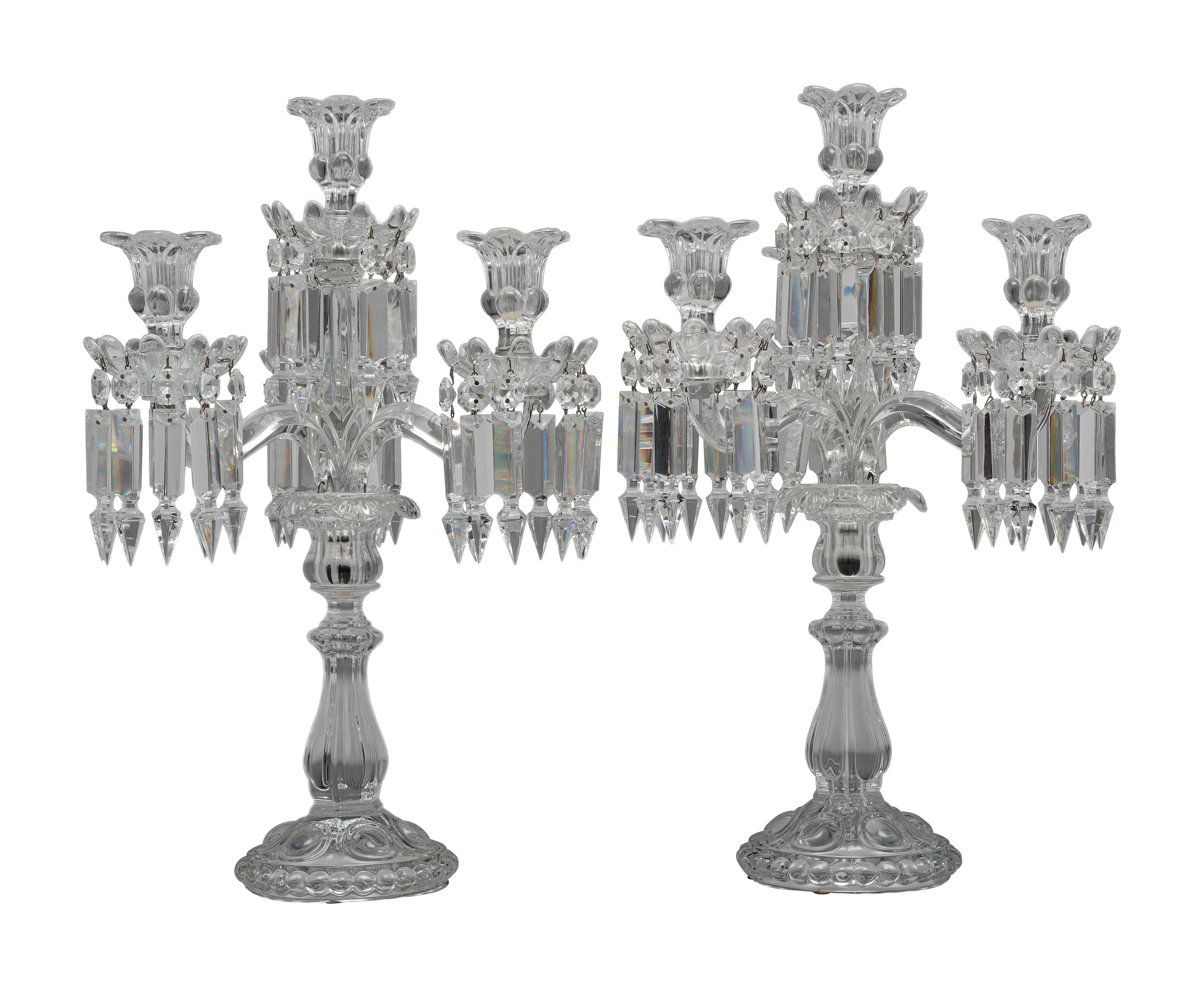 A Pair of Baccarat ' Medallion' Crystal Four-Light Candelabra