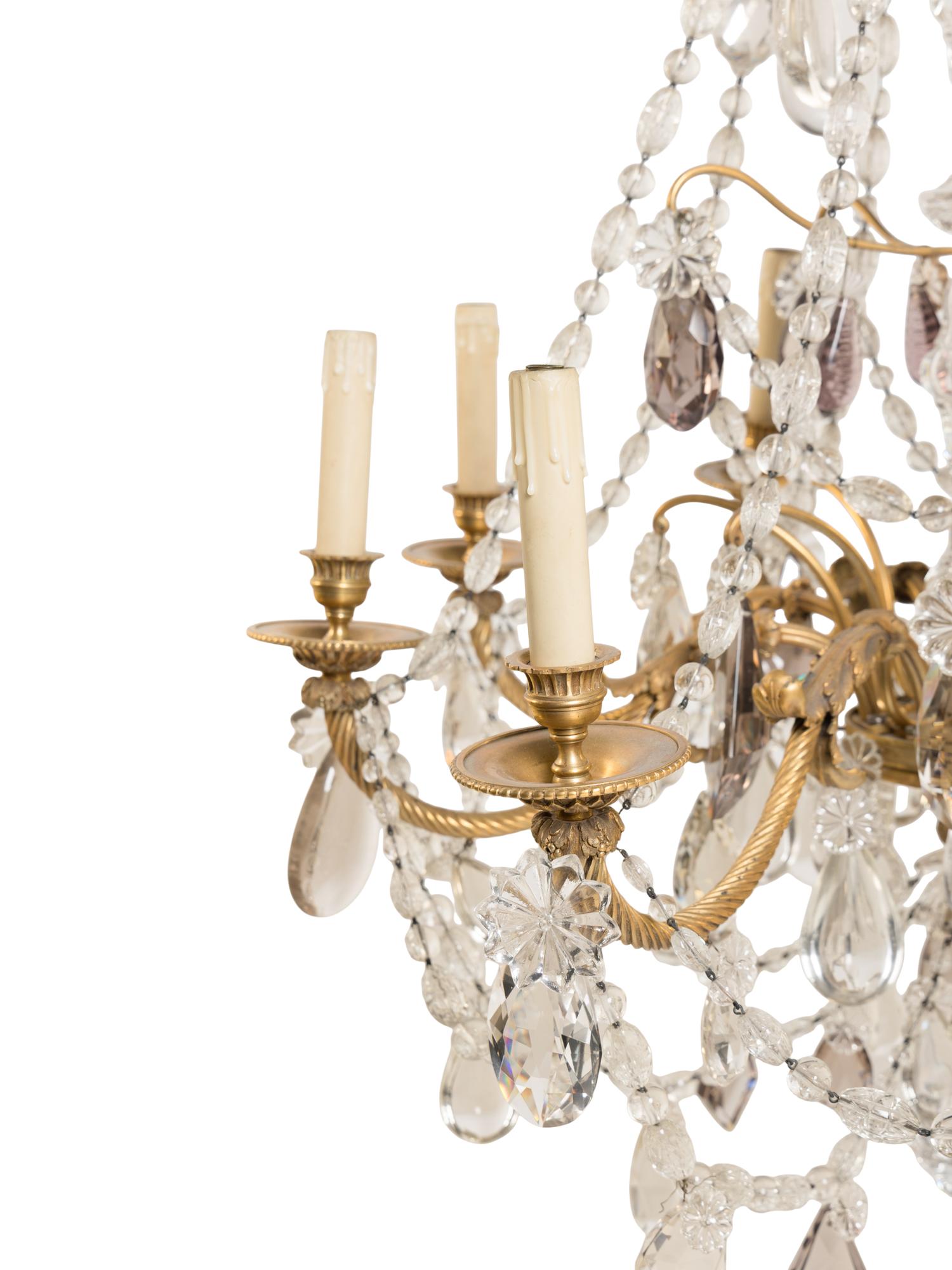 A Gilt Bronze and Cut Glass Eight-Light Chandelier