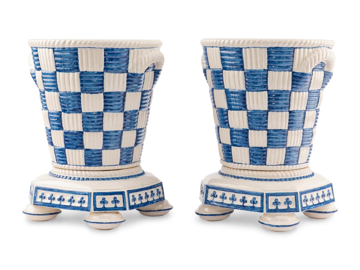 A Pair of Viuva Lamego Glazed Earthenware Jardinieres