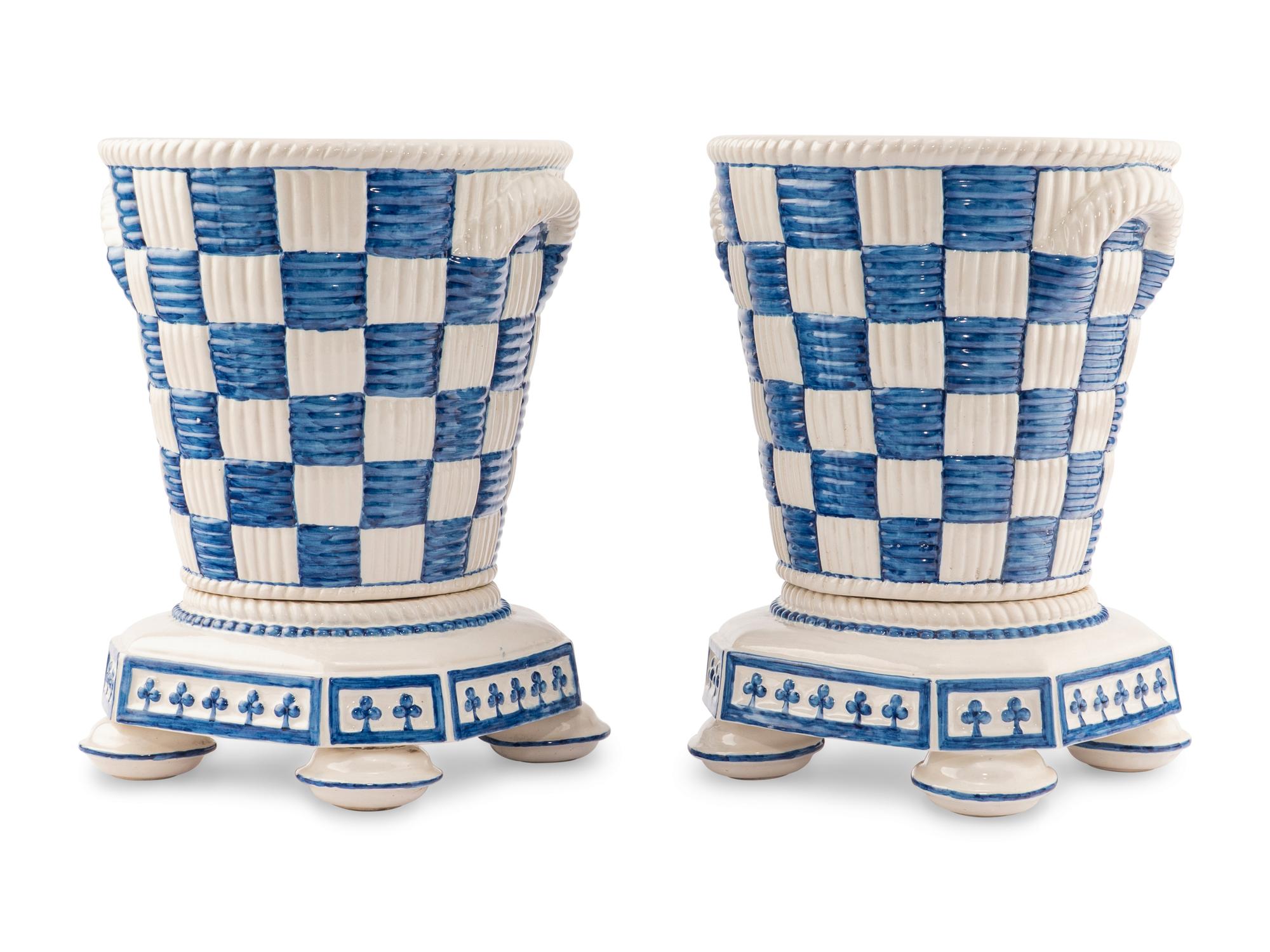 A Pair of Viuva Lamego Glazed Earthenware Jardinieres