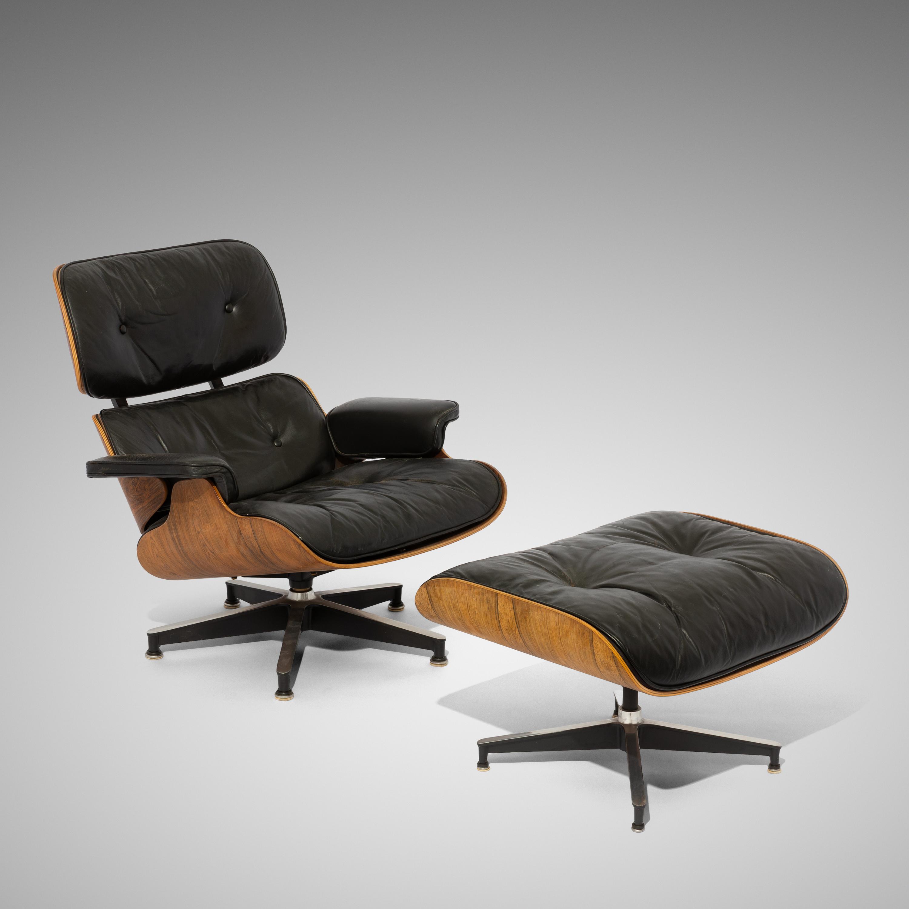 Charles and Ray Eames (American, 1907–1978 | 1913–1988) — Pair of 670 Lounge Chairs and 671 Ottomans Herman Miller USA, designed 1956