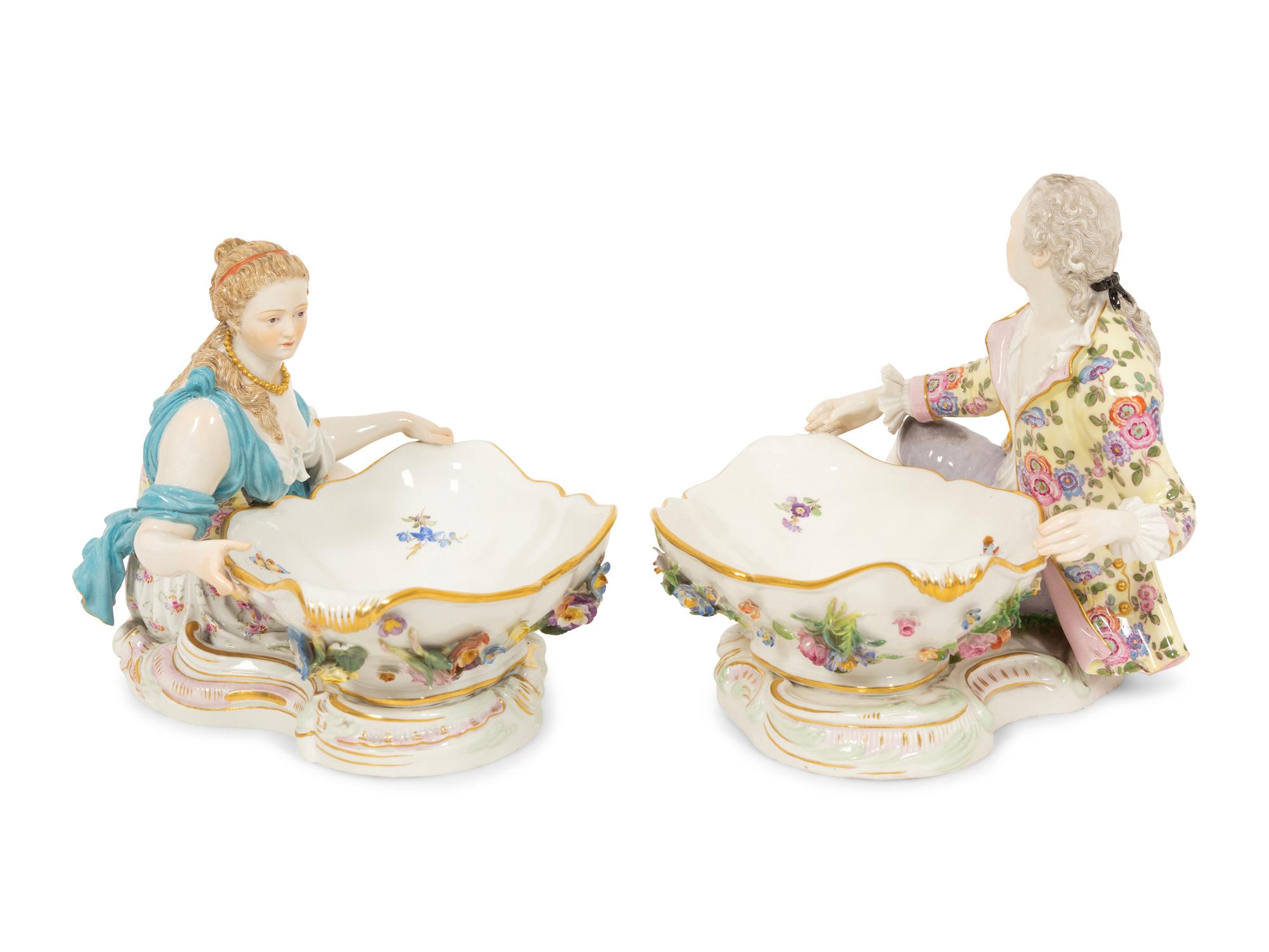 A Pair of Meissen Porcelain Figural Sweetmeats