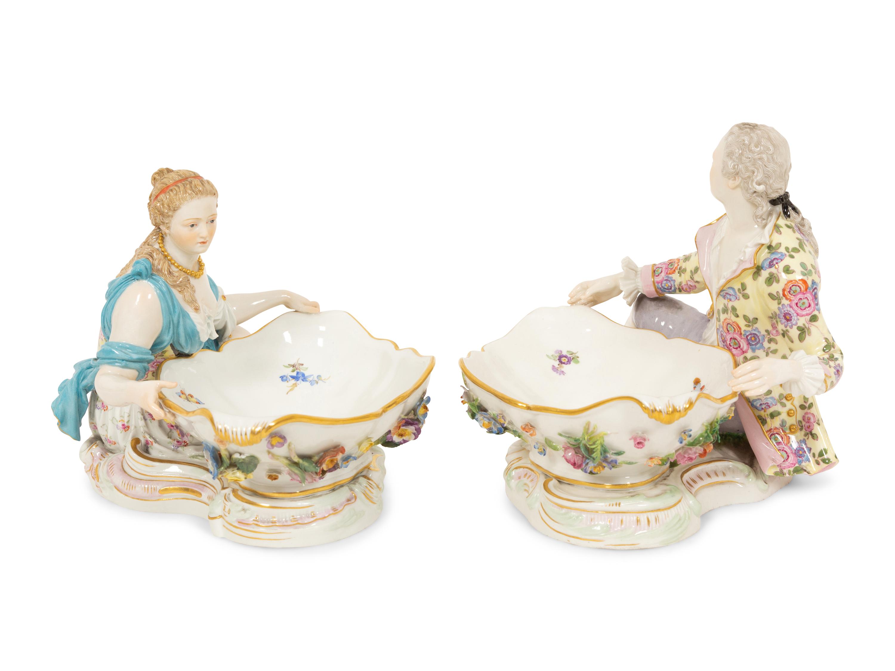 A Pair of Meissen Porcelain Figural Sweetmeats