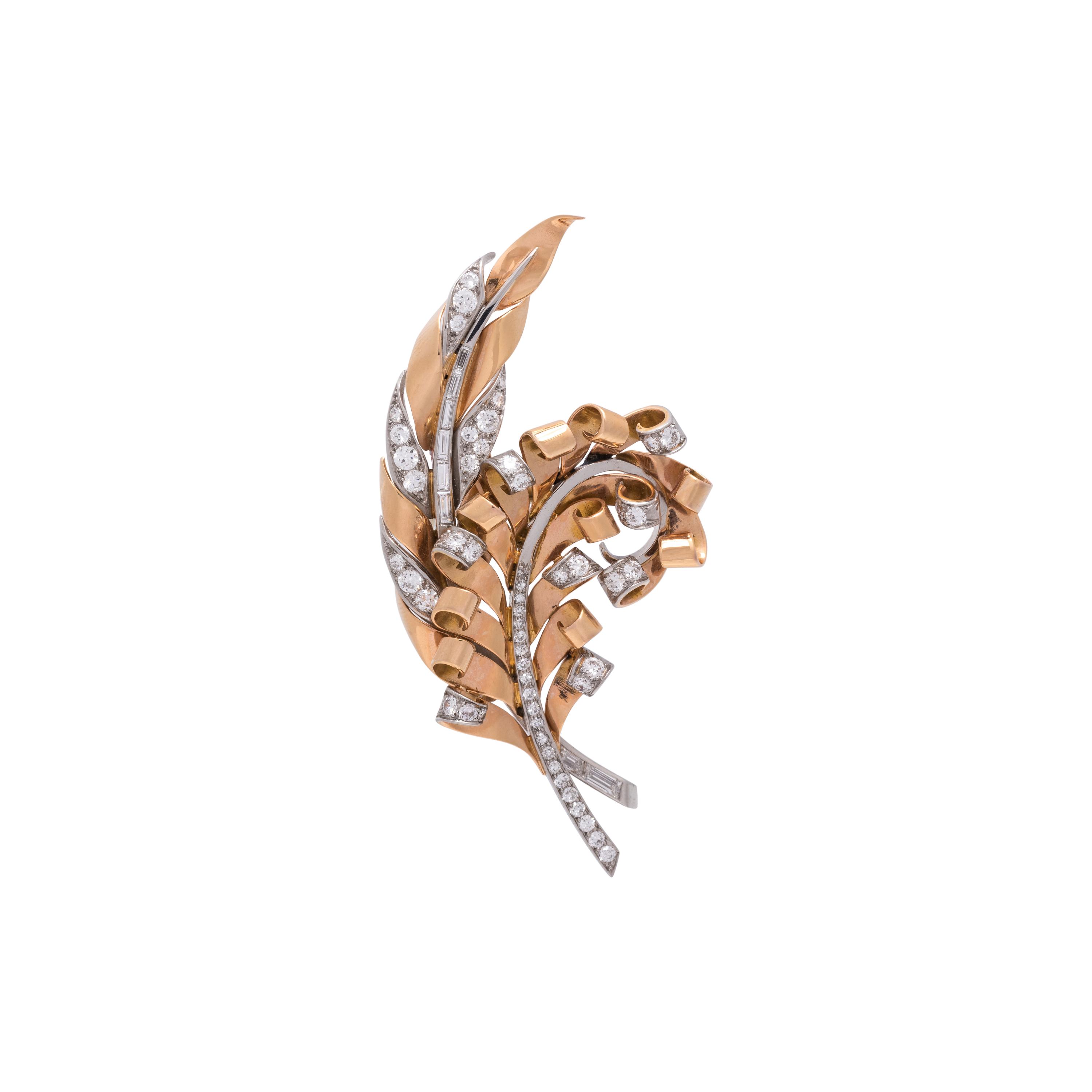 GÜBELIN, RETRO, ROSE GOLD, PLATINUM AND DIAMOND BROOCH