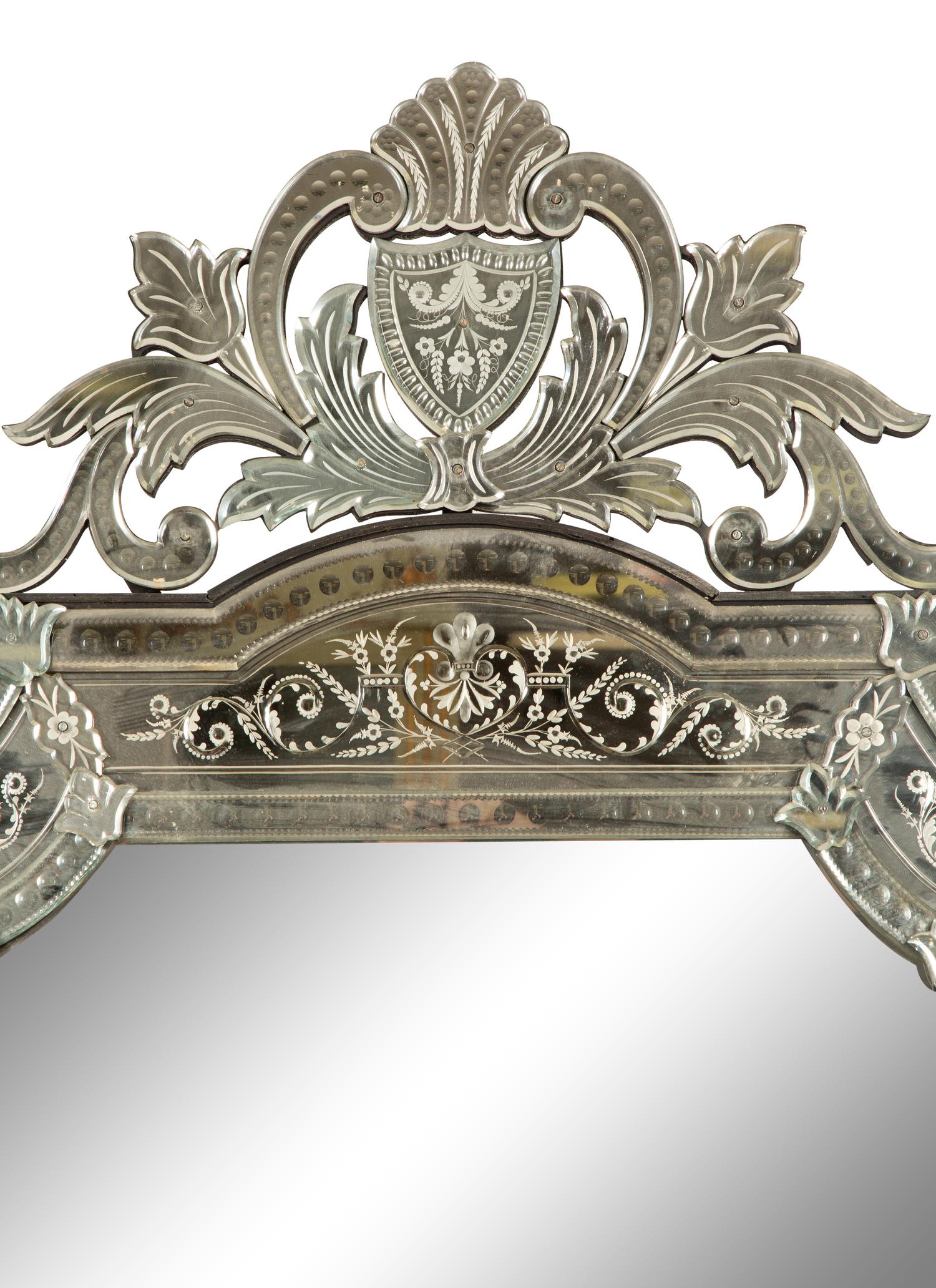 A Venetian Style Etched Glass Framed Mirror — 20th Century