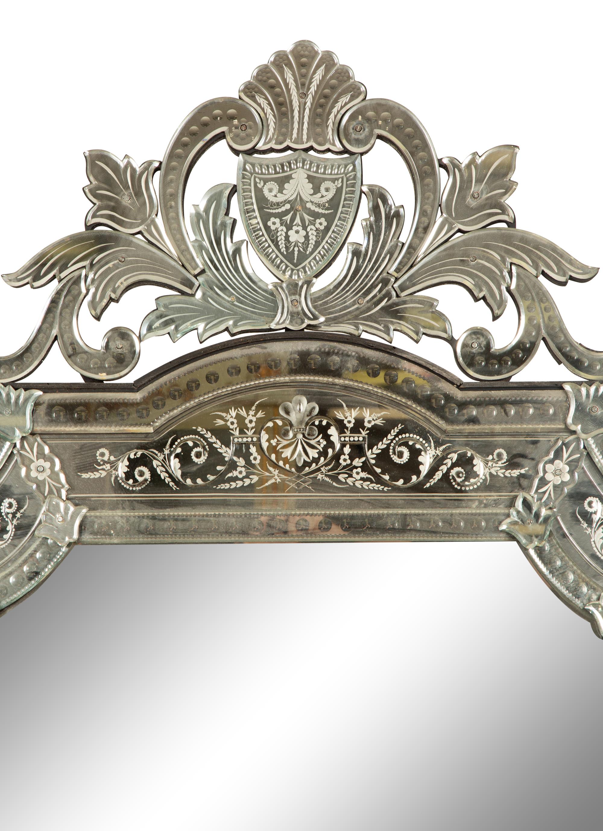 A Venetian Style Etched Glass Framed Mirror — 20th Century