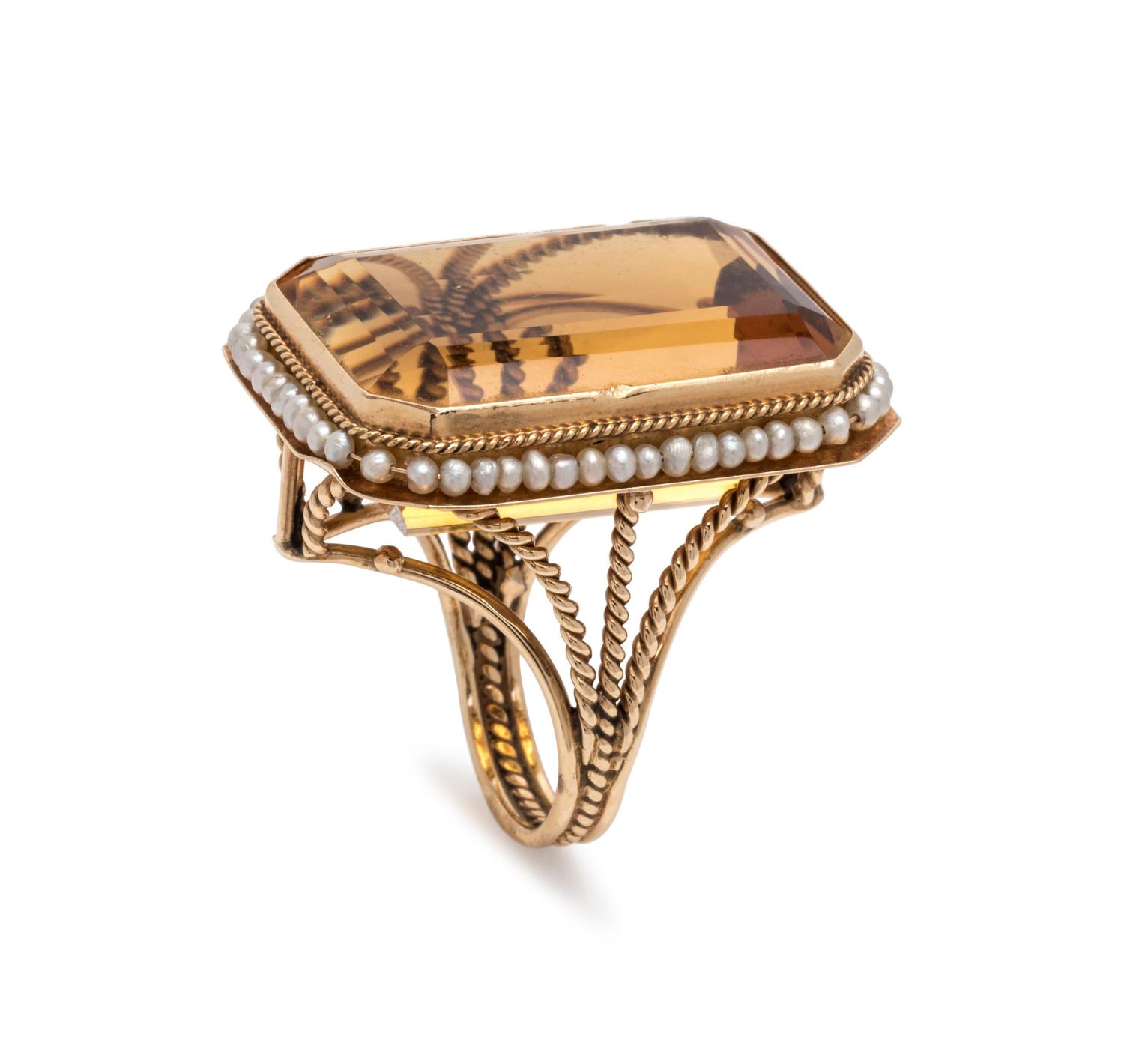 CITRINE AND SEED PEARL RING