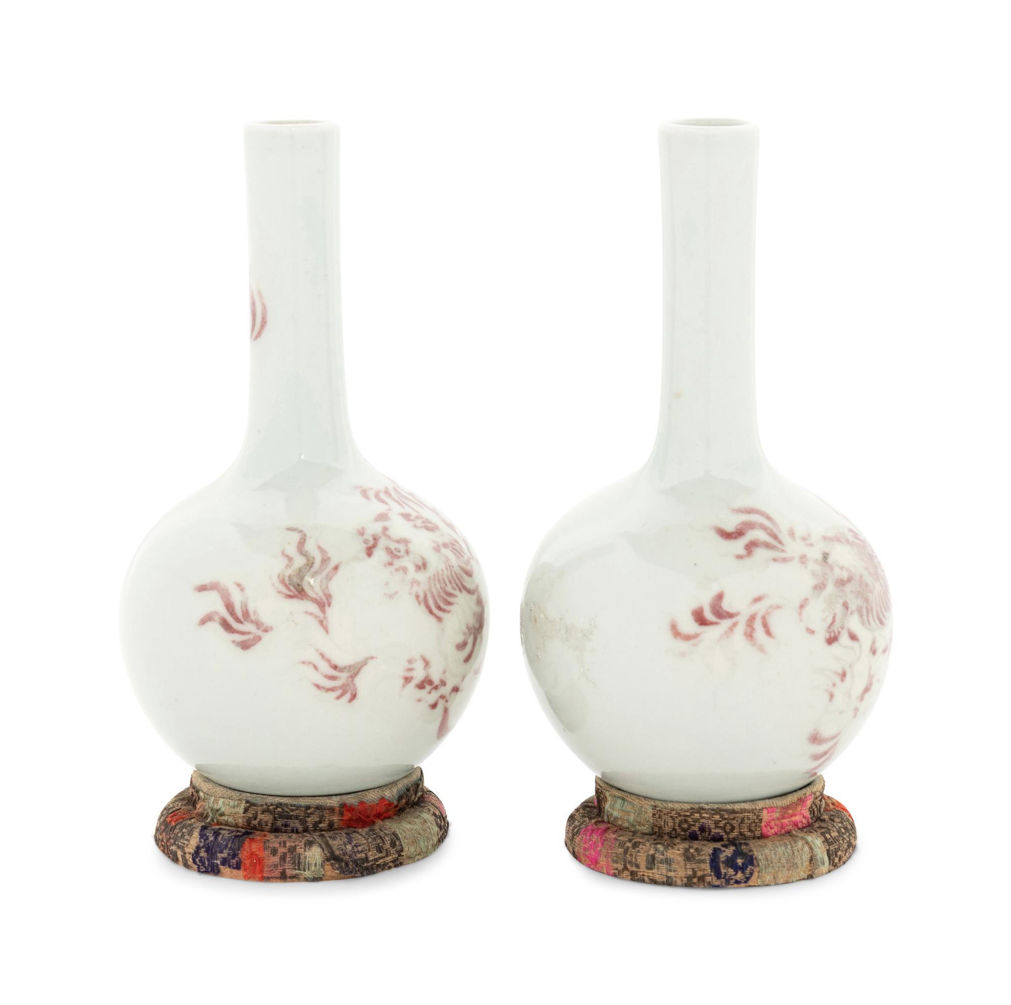 A Pair of Copper Red Glazed Porcelain Bottle Vases