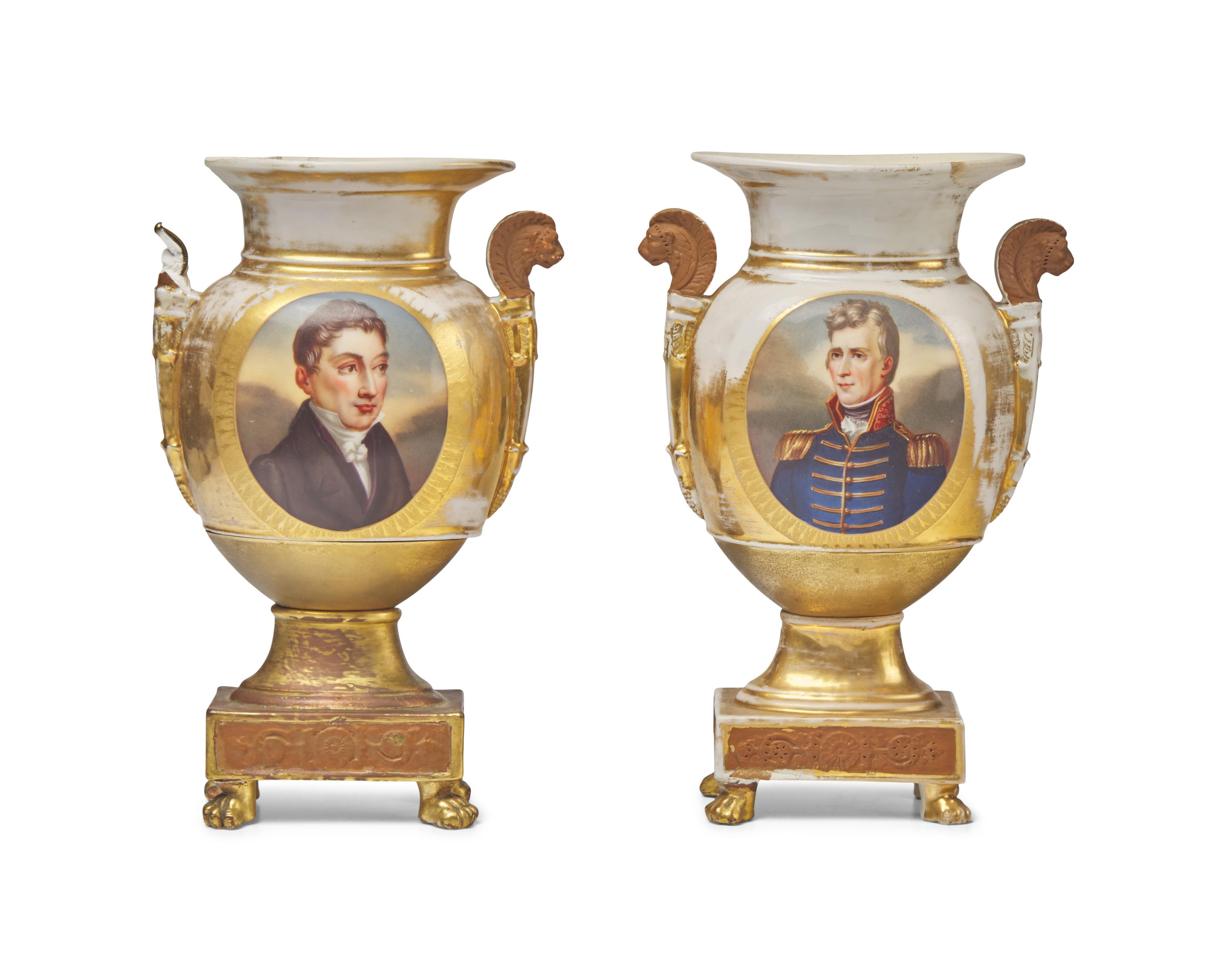 A Pair of Hand-Painted and Gilt Paris Porcelain Vases for the American Market