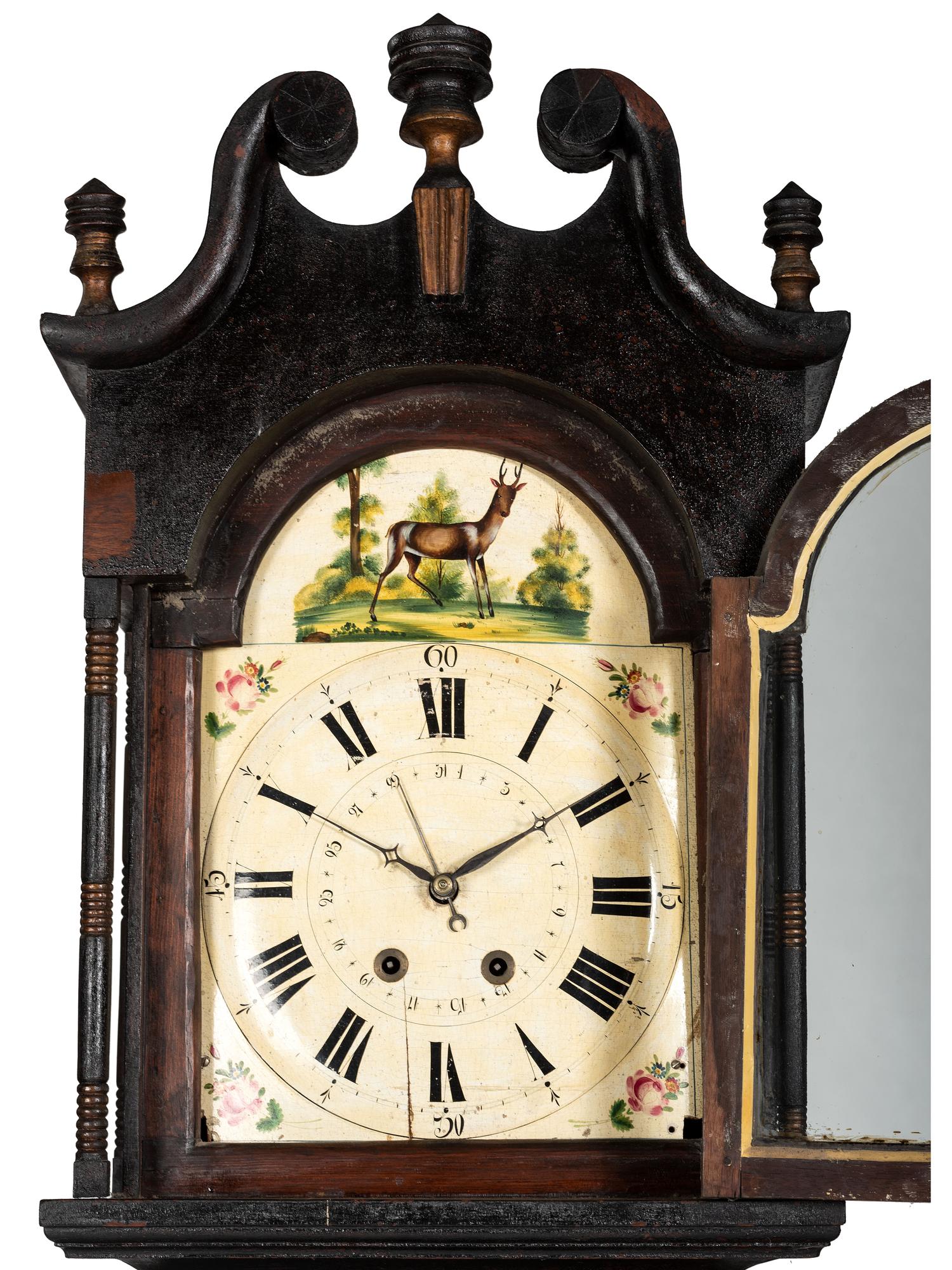 A Classical Black Paint and Parcel Gilt Decorated Tall Case Clock