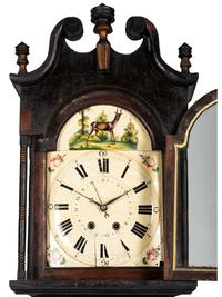 A Classical Black Paint and Parcel Gilt Decorated Tall Case Clock