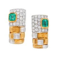 BICOLOR GOLD, EMERALD, AND DIAMOND NECKLACE AND EARRINGS