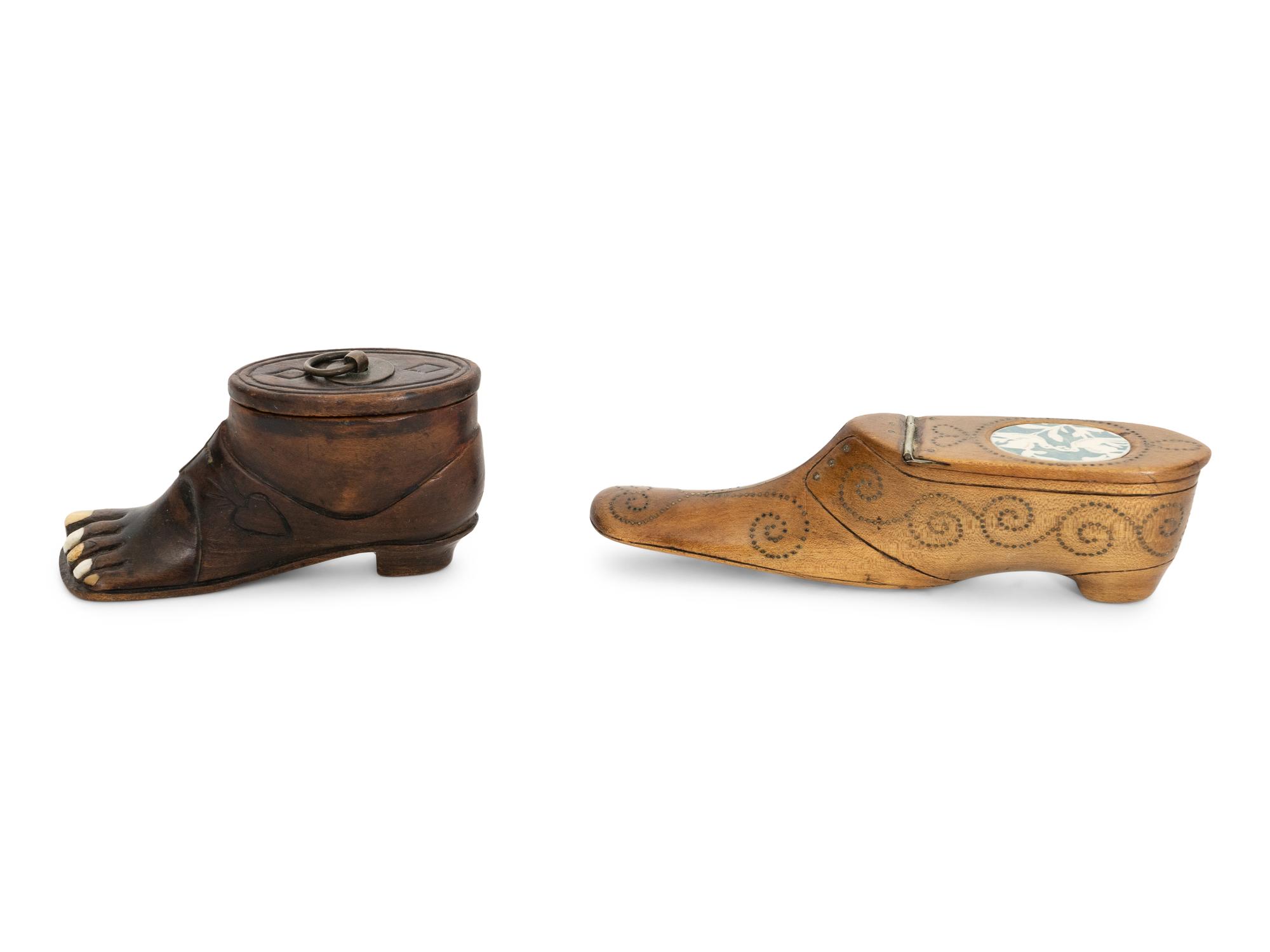 A Collection of Eight Victorian Treen Shoe-Form Snuff Boxes