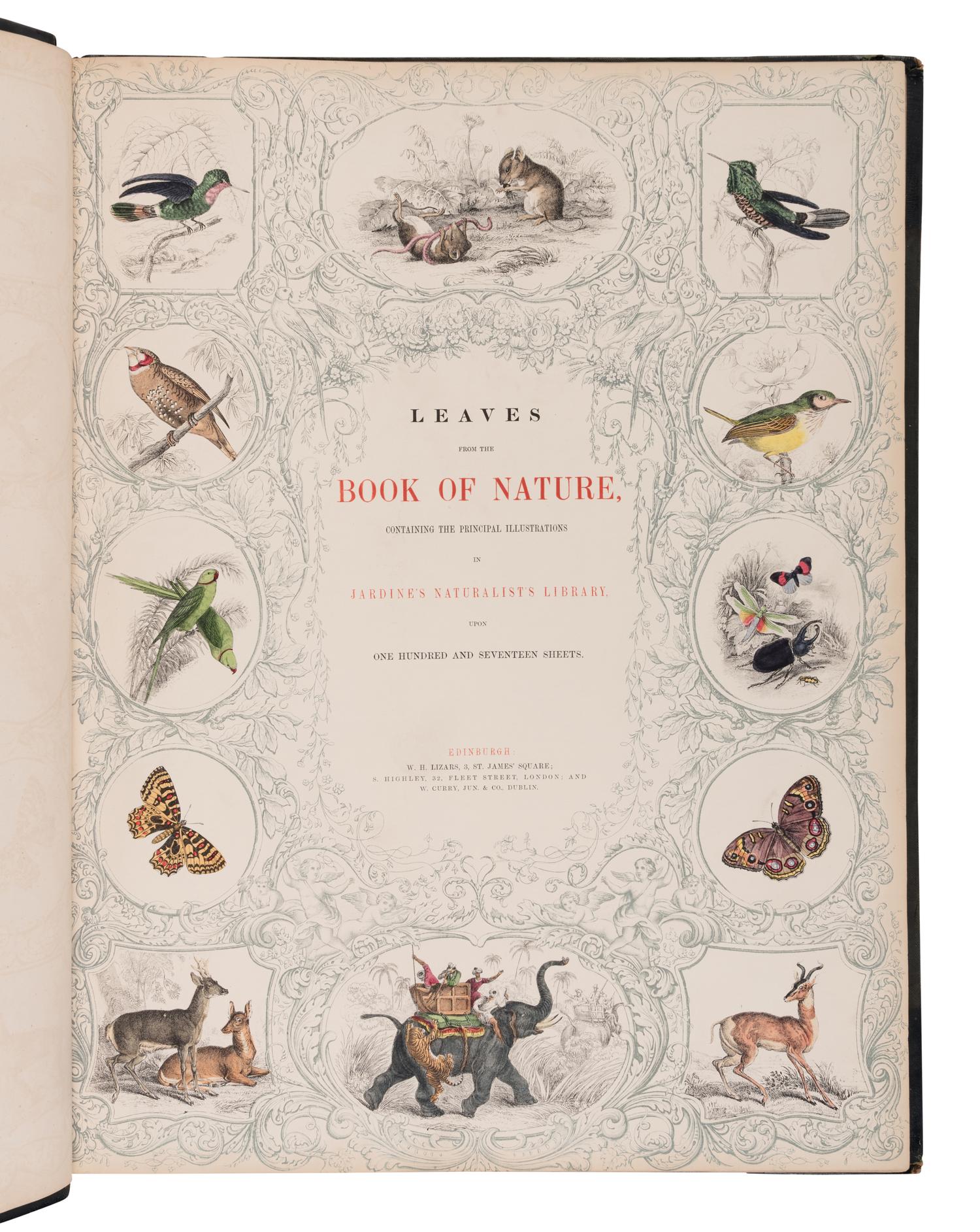 [NATURAL HISTORY]. JARDINE, William (1800-1874). Leaves from the Book of Nature, Containing the Principal Illustrations in Jardine's Naturalist's Library . Edinburgh: W.H. Lizars; London: S. Highly; Dublin: W. Curry, [1846].