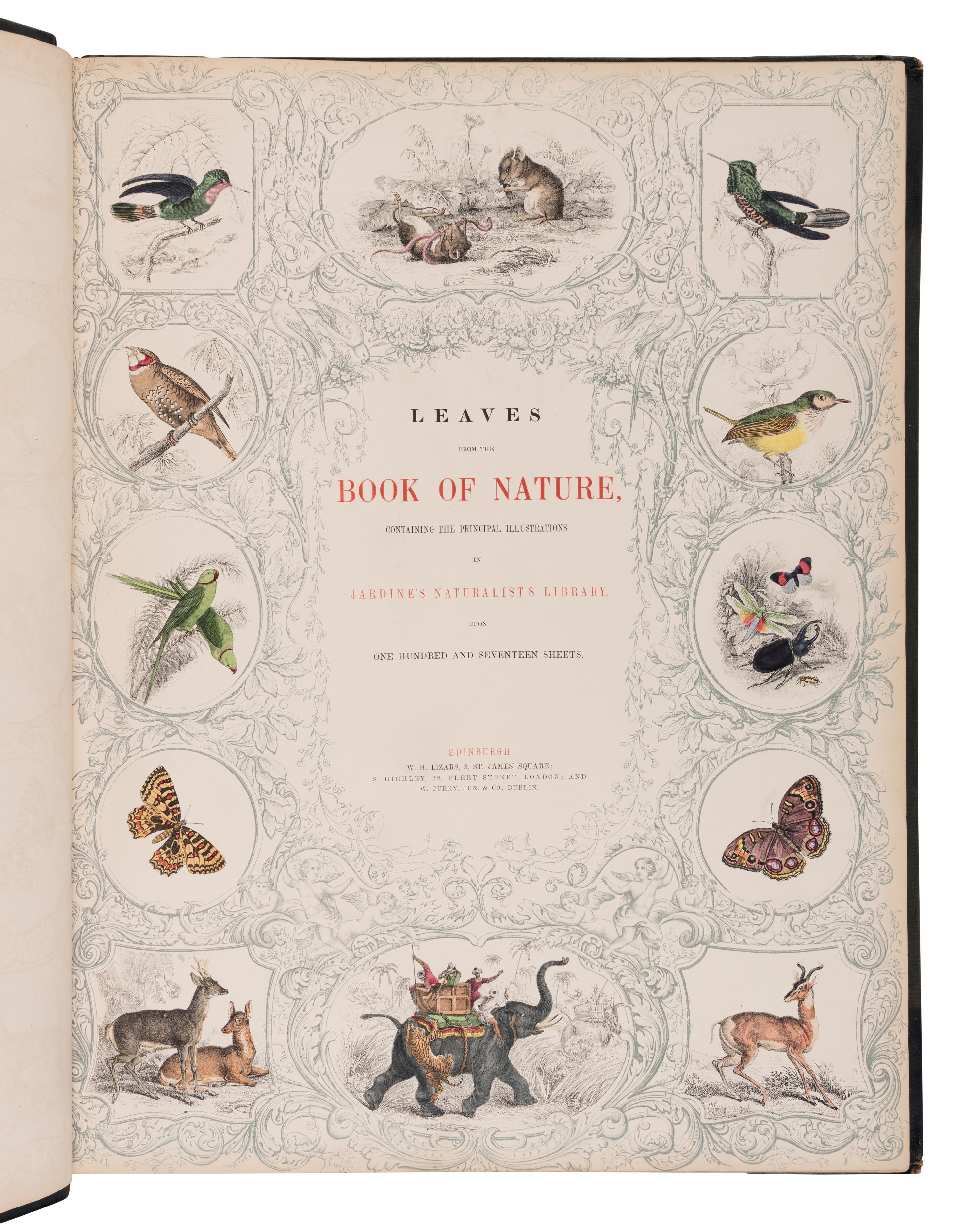 [NATURAL HISTORY]. JARDINE, William (1800-1874). Leaves from the Book of Nature, Containing the Principal Illustrations in Jardine's Naturalist's Library . Edinburgh: W.H. Lizars; London: S. Highly; Dublin: W. Curry, [1846].