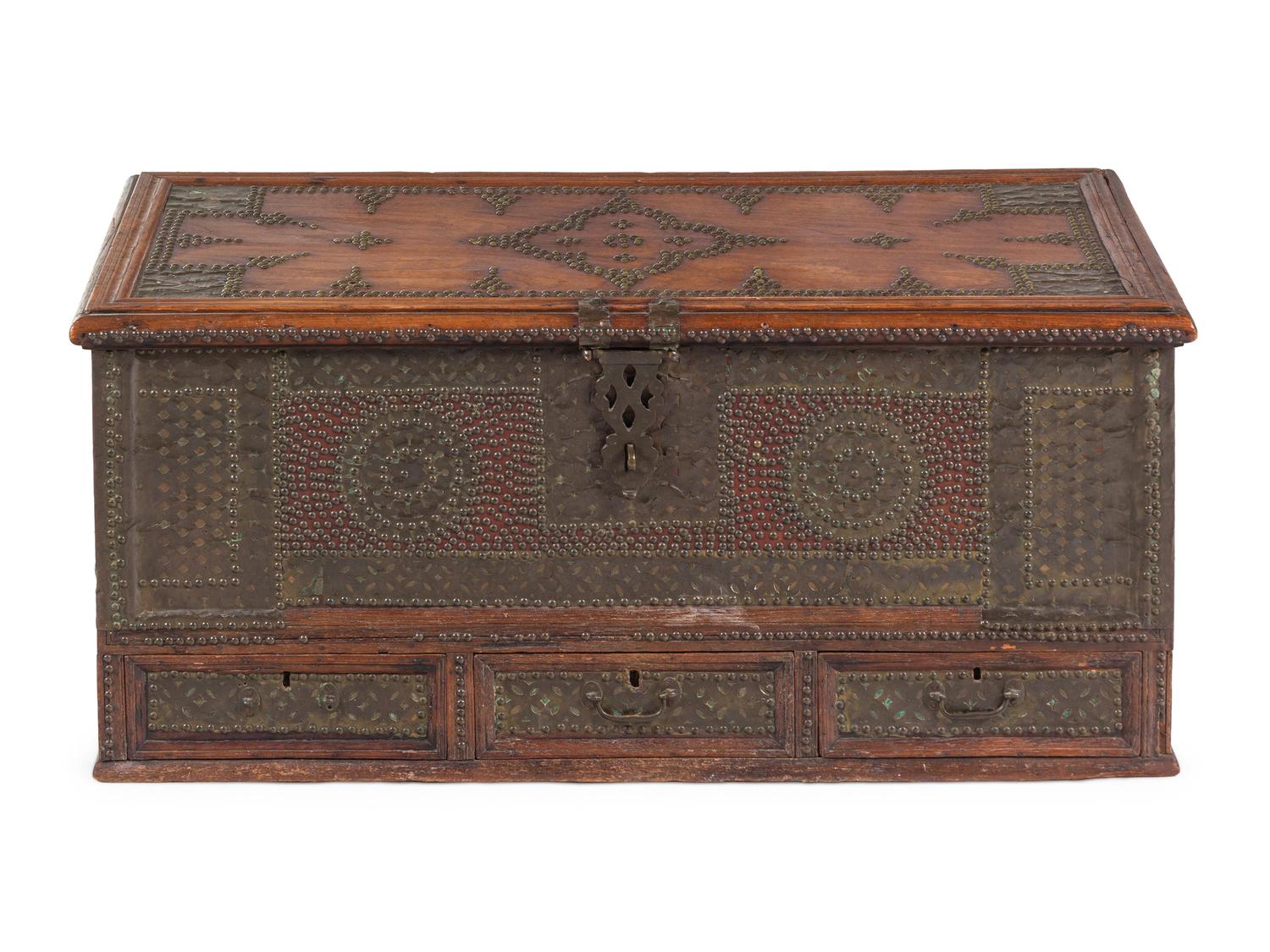 A Continental Studded Wood Trunk