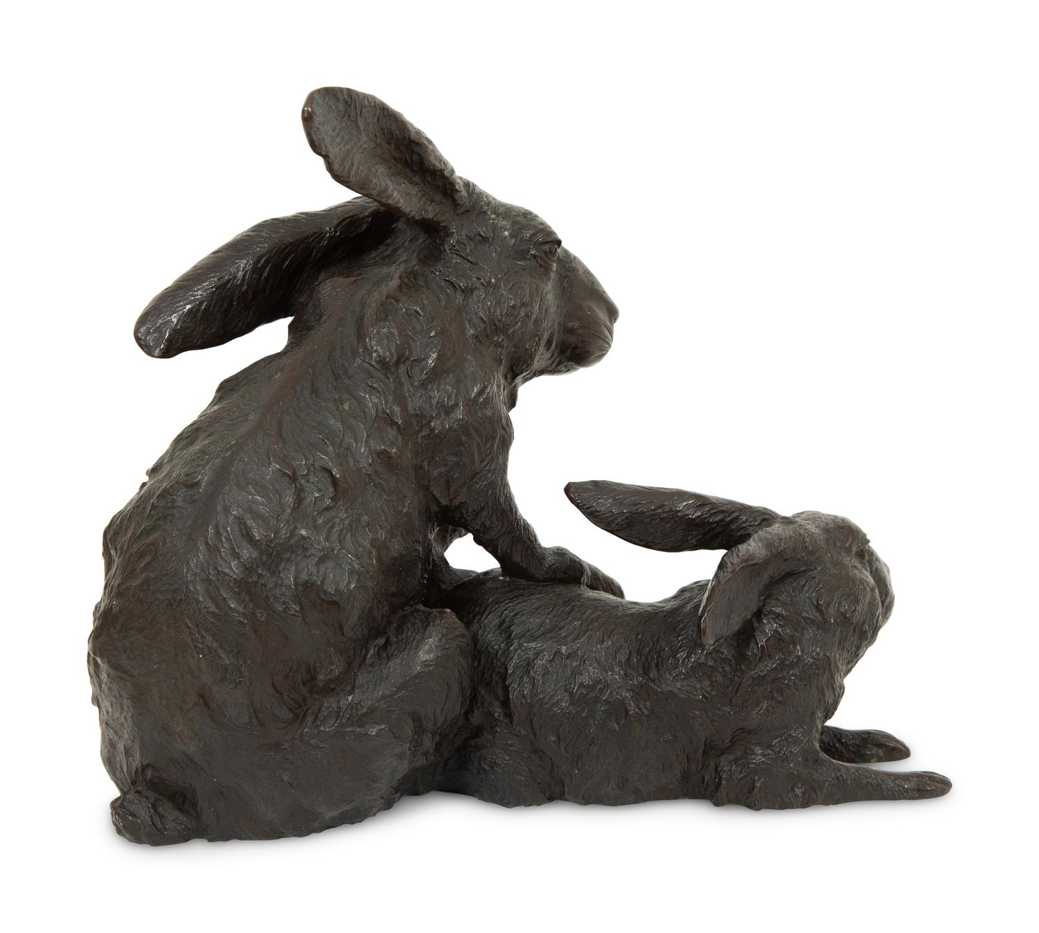A Japanese Bronze Sculpture of Rabbits