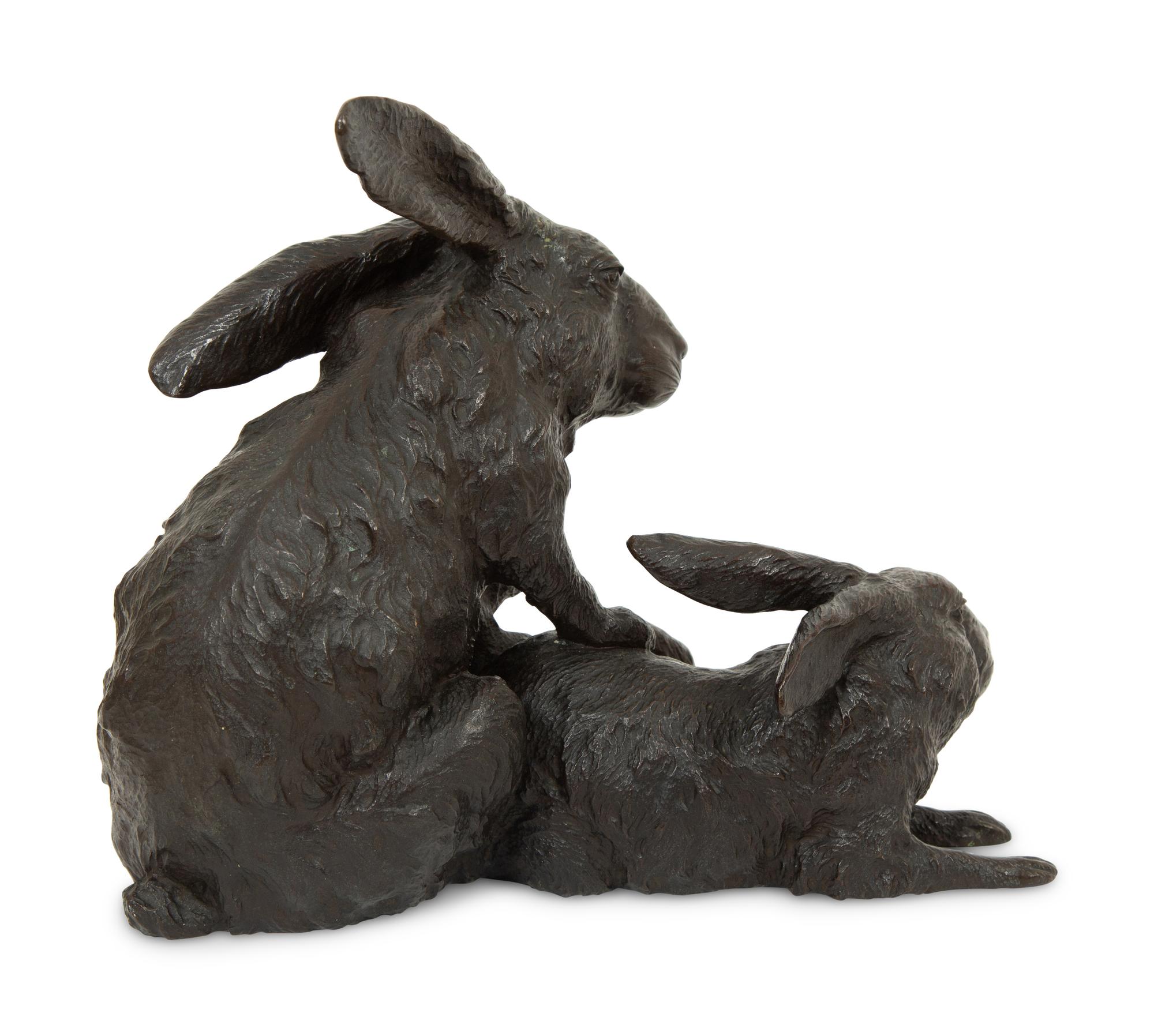 A Japanese Bronze Sculpture of Rabbits
