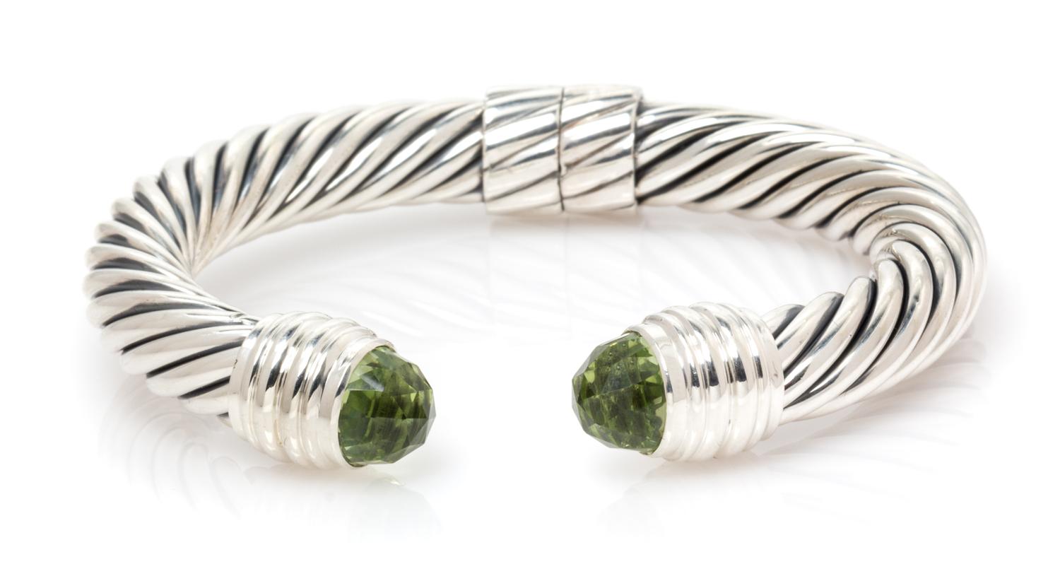 DAVID YURMAN, STERLING SILVER AND PRASIOLITE 'CABLE CLASSICS' CUFF BRACELET