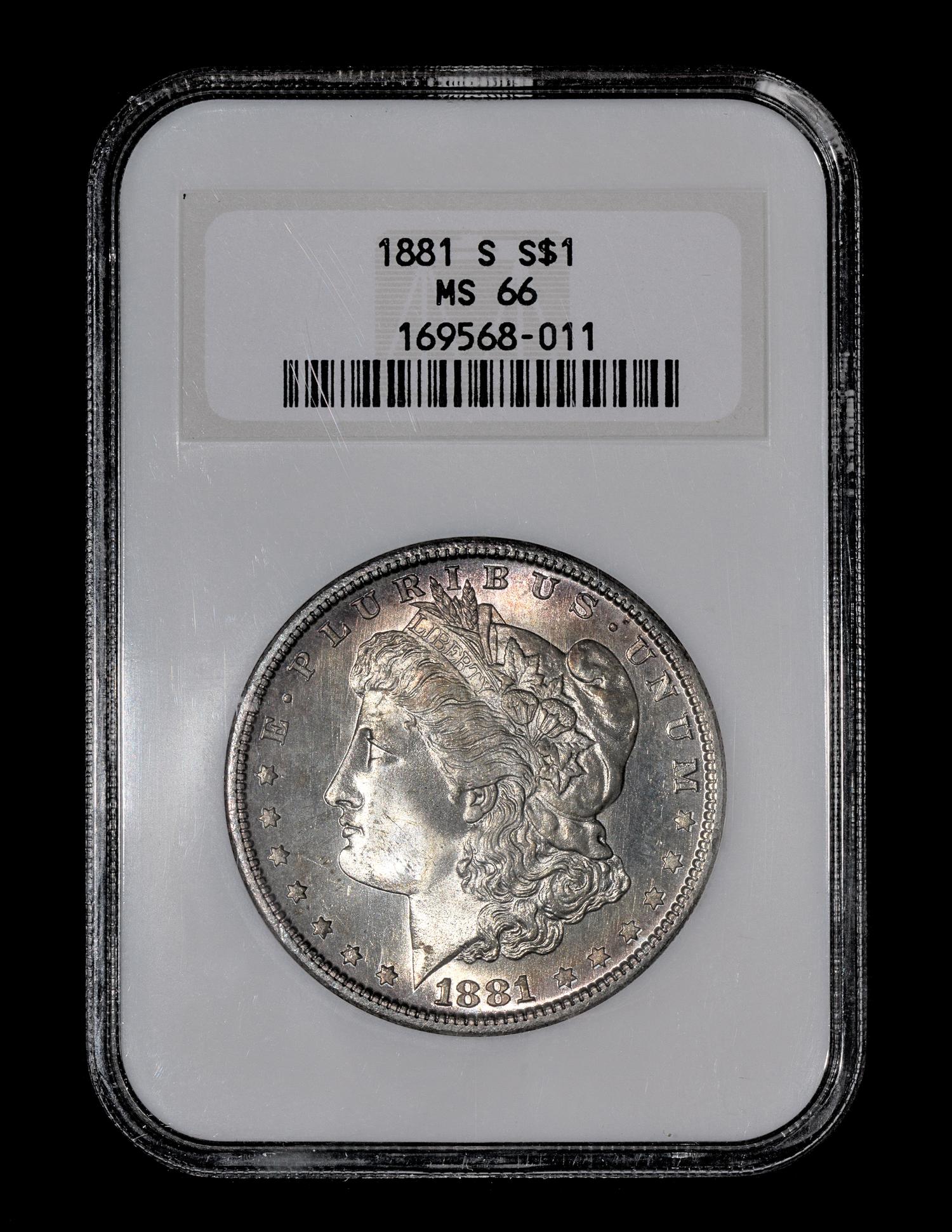 A United States 1881-S Morgan Silver $1 Coin — NGC graded MS66
