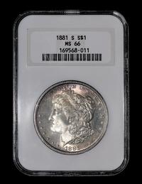A United States 1881-S Morgan Silver $1 Coin — NGC graded MS66