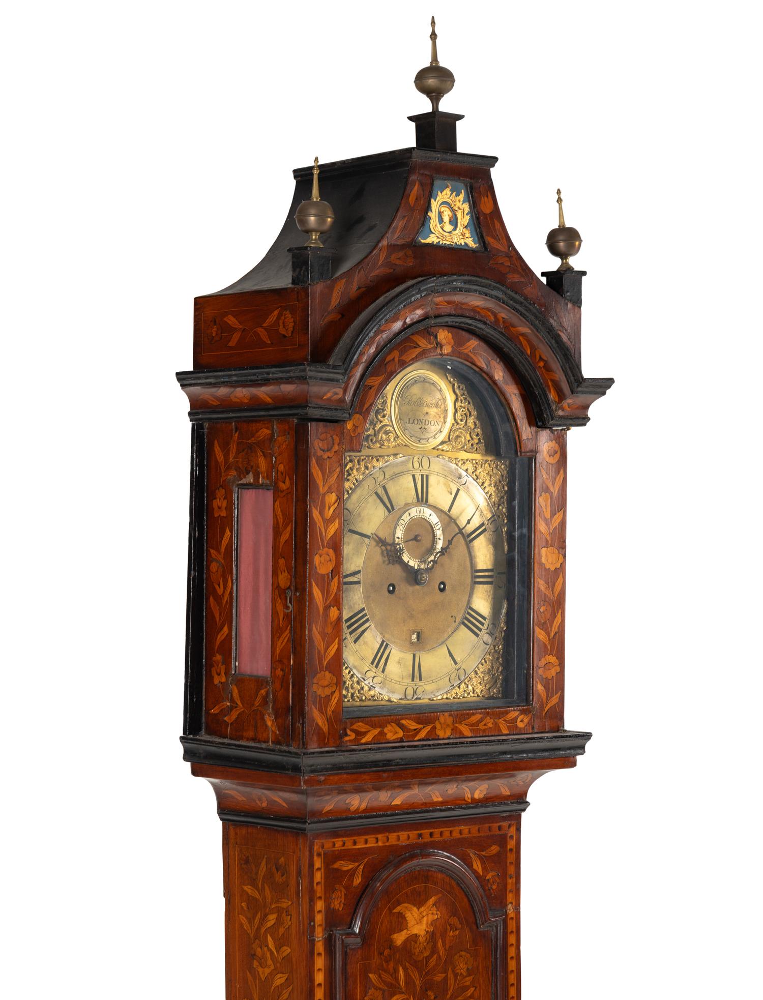 A Dutch Marquetry Longcase Clock with Associated English Movement