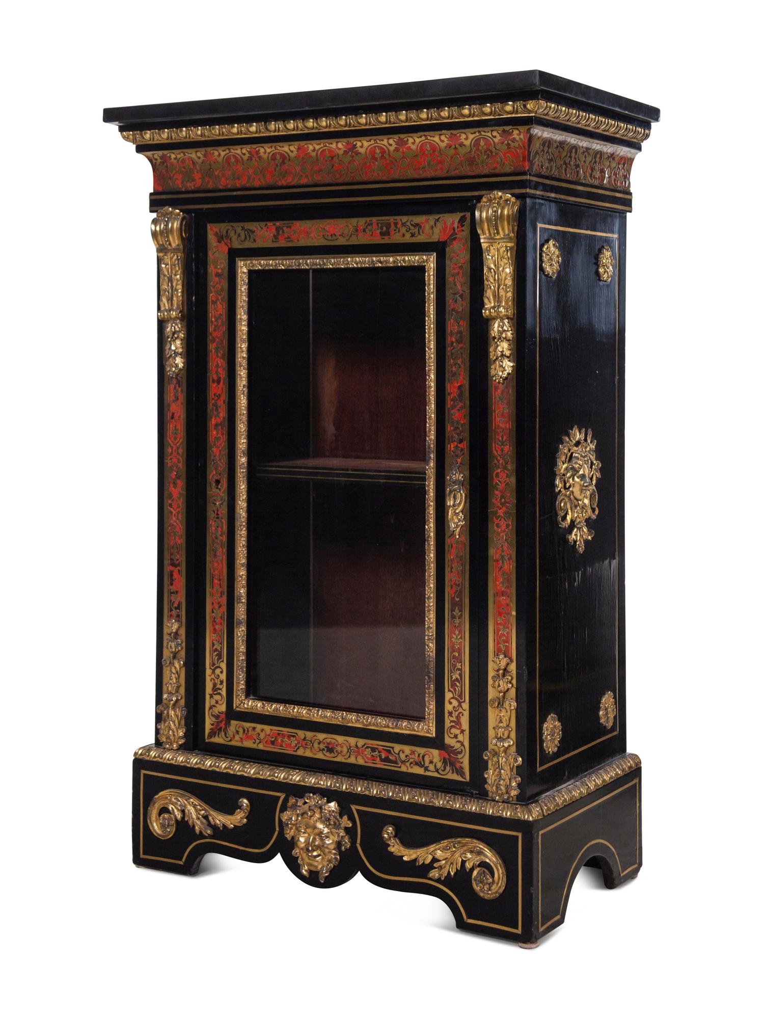 A Pair of Napoleon III Boulle Marquetry Marble-Top Cabinets