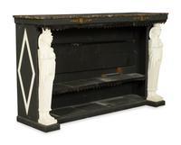 An Empire Style Gilt Metal and Plaster Mounted Ebonized Pier Table with Marble Top