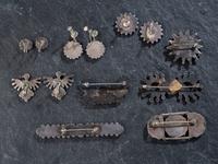 Collection of Zuni or Navajo Petit Point Turquoise Cluster Pins and Screwback Earrings