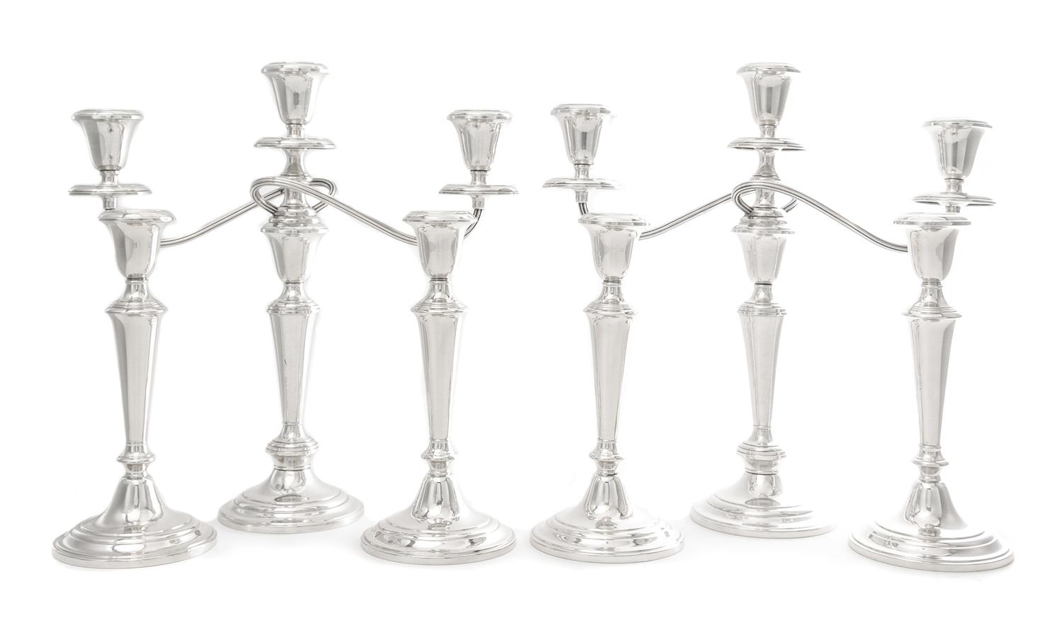 A Set of Four American Silver Candlesticks and a Pair of Candelabra, Gorham Mfg. Co., Providence, RI, 20th Century, each having baluste