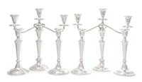 A Set of Four American Silver Candlesticks and a Pair of Candelabra, Gorham Mfg. Co., Providence, RI, 20th Century, each having baluste