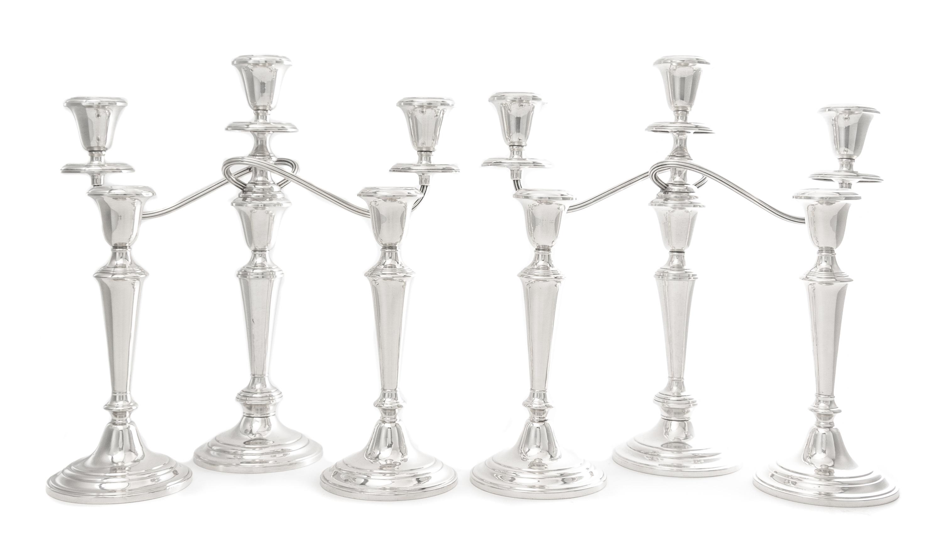 A Set of Four American Silver Candlesticks and a Pair of Candelabra, Gorham Mfg. Co., Providence, RI, 20th Century, each having baluste