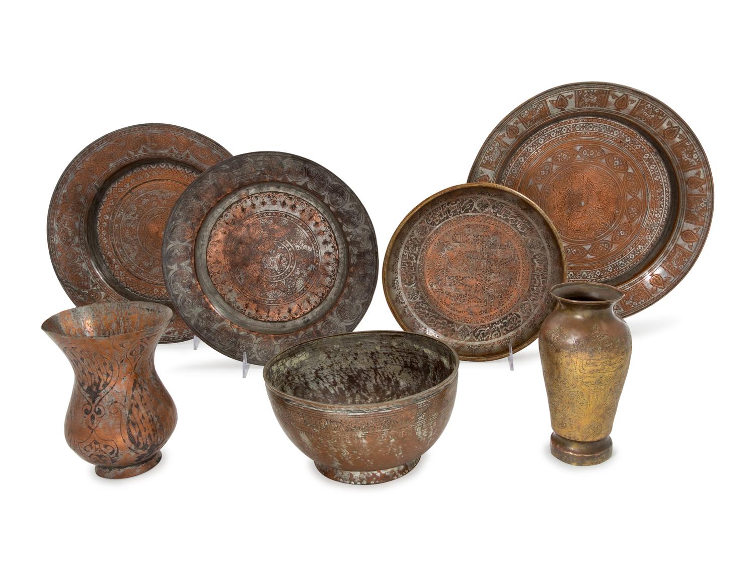 Seven Tinned Copper Items