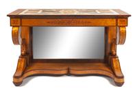 A Charles X Inlaid and Specimen Marble Inset Console Table Height 38 x width 61 x depth 28 1/2 inches. — 19TH CENTURY