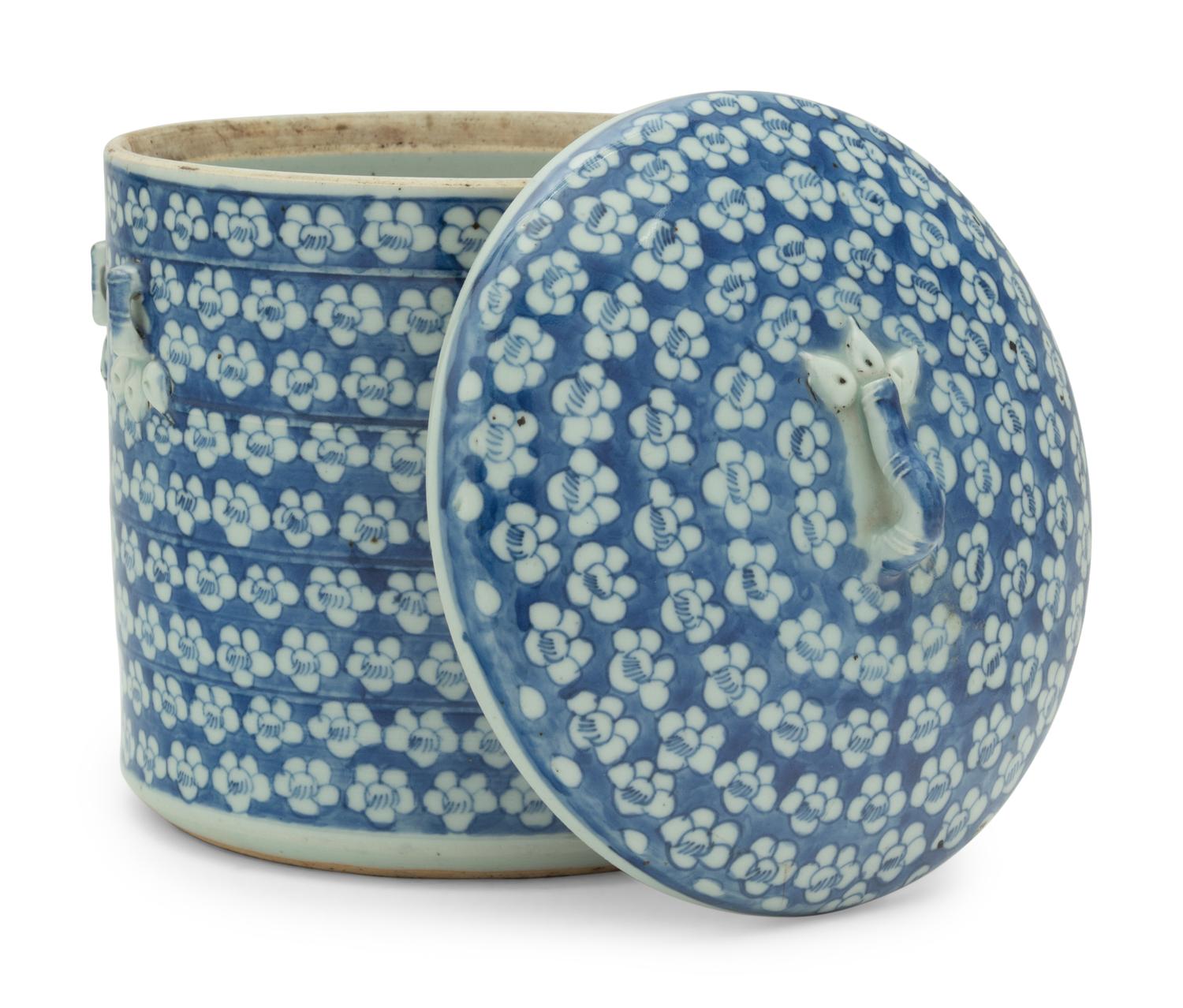 A Chinese Blue and White Cylindrical Jar and Cover