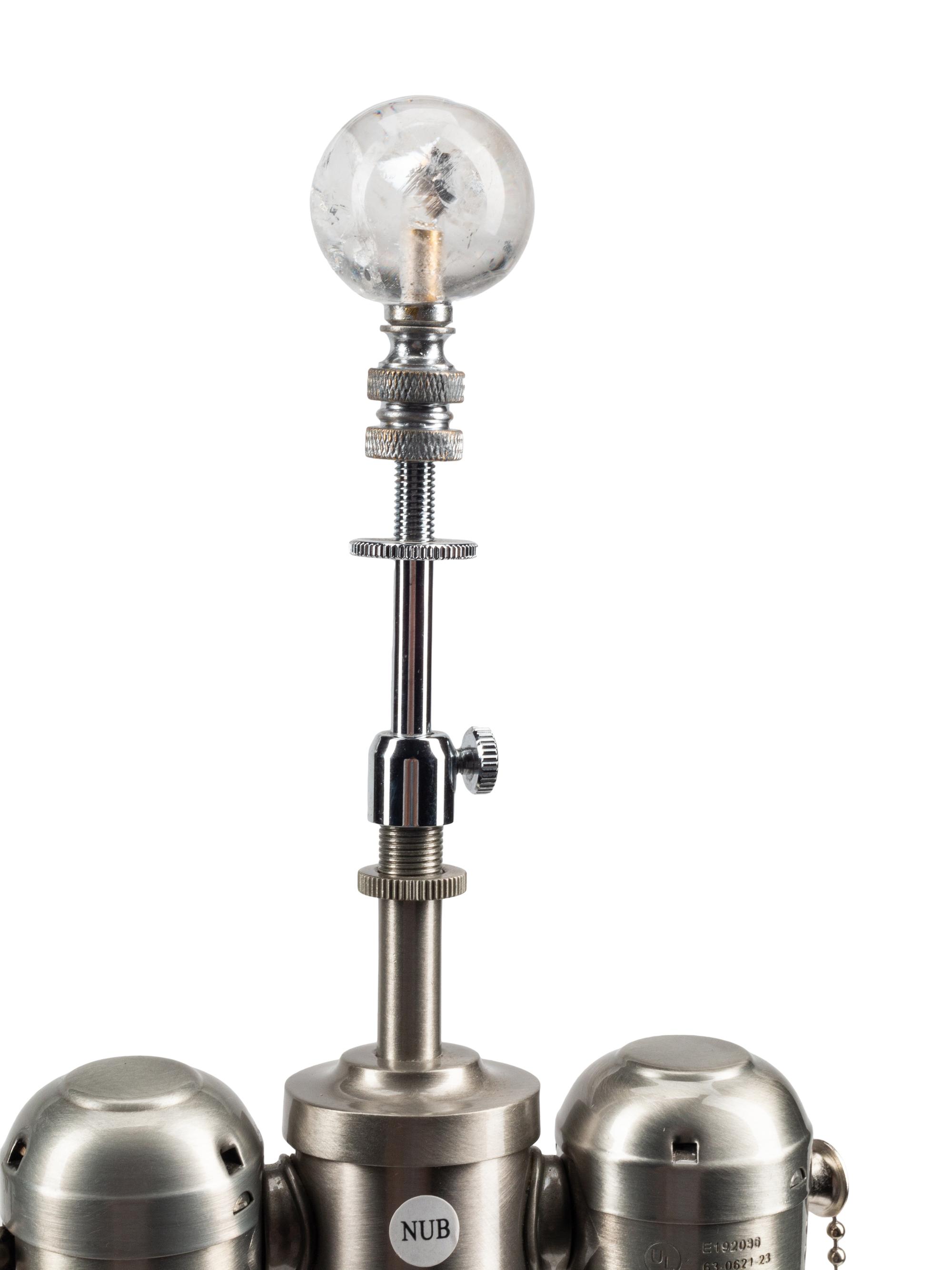 A Pair of Rock Crystal and Silvered Wood Table Lamps