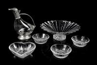 A Group of Six Glass Table Articles Diameter of first 12 inches.