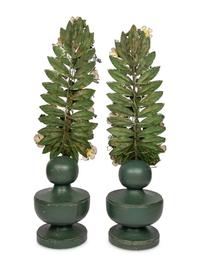 A Pair of Painted Wood and Tôle Topiary Models