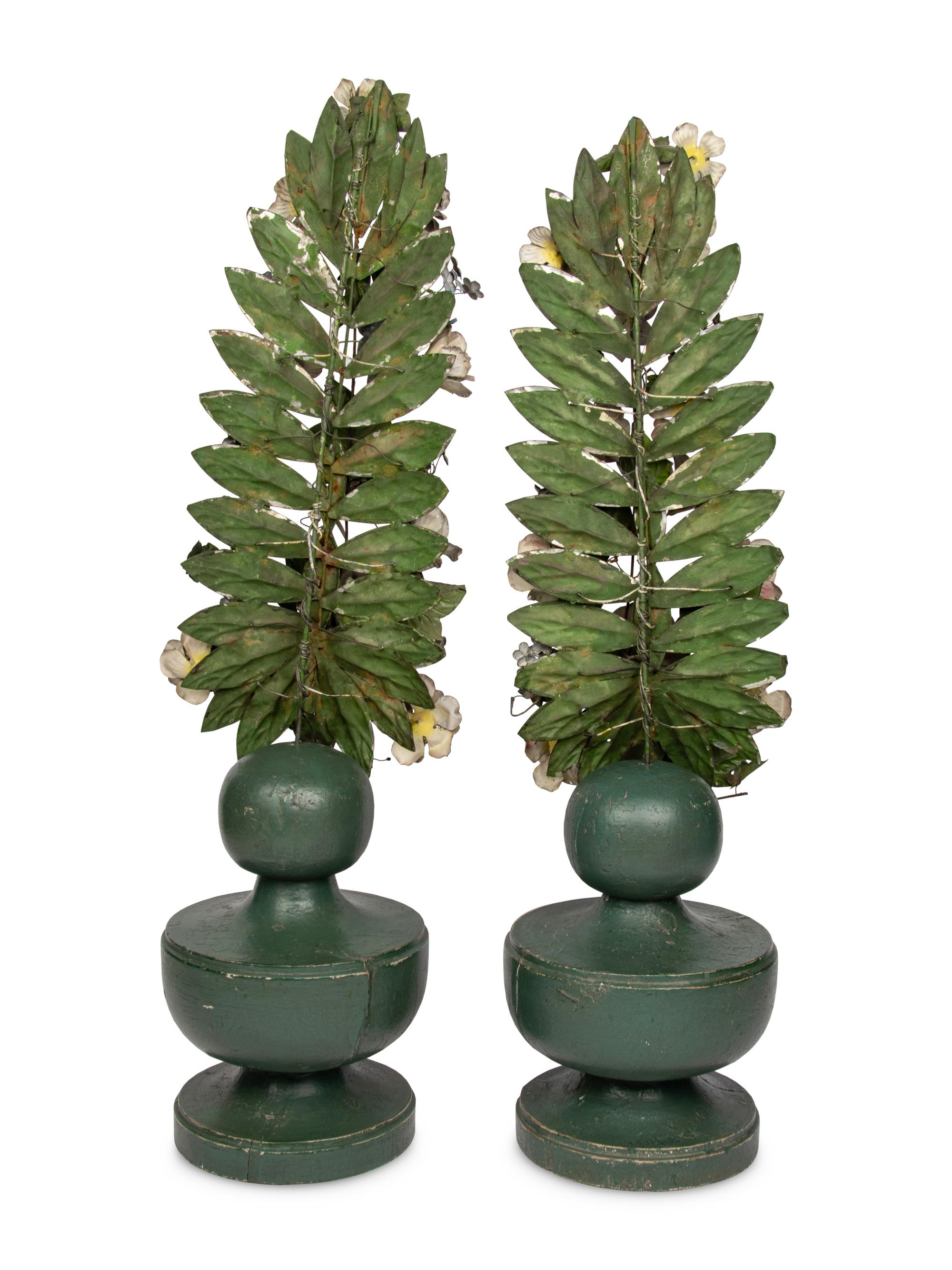 A Pair of Painted Wood and Tôle Topiary Models