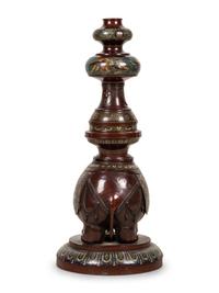 A Large Japanese Champlevé and Bronze Candle Holder