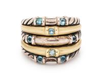 A Sterling Silver, 14 Karat Yellow Gold and Blue Topaz Ring, David Yurman,