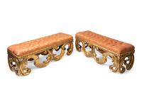 A Pair of Italian Rococo Style Giltwood Benches