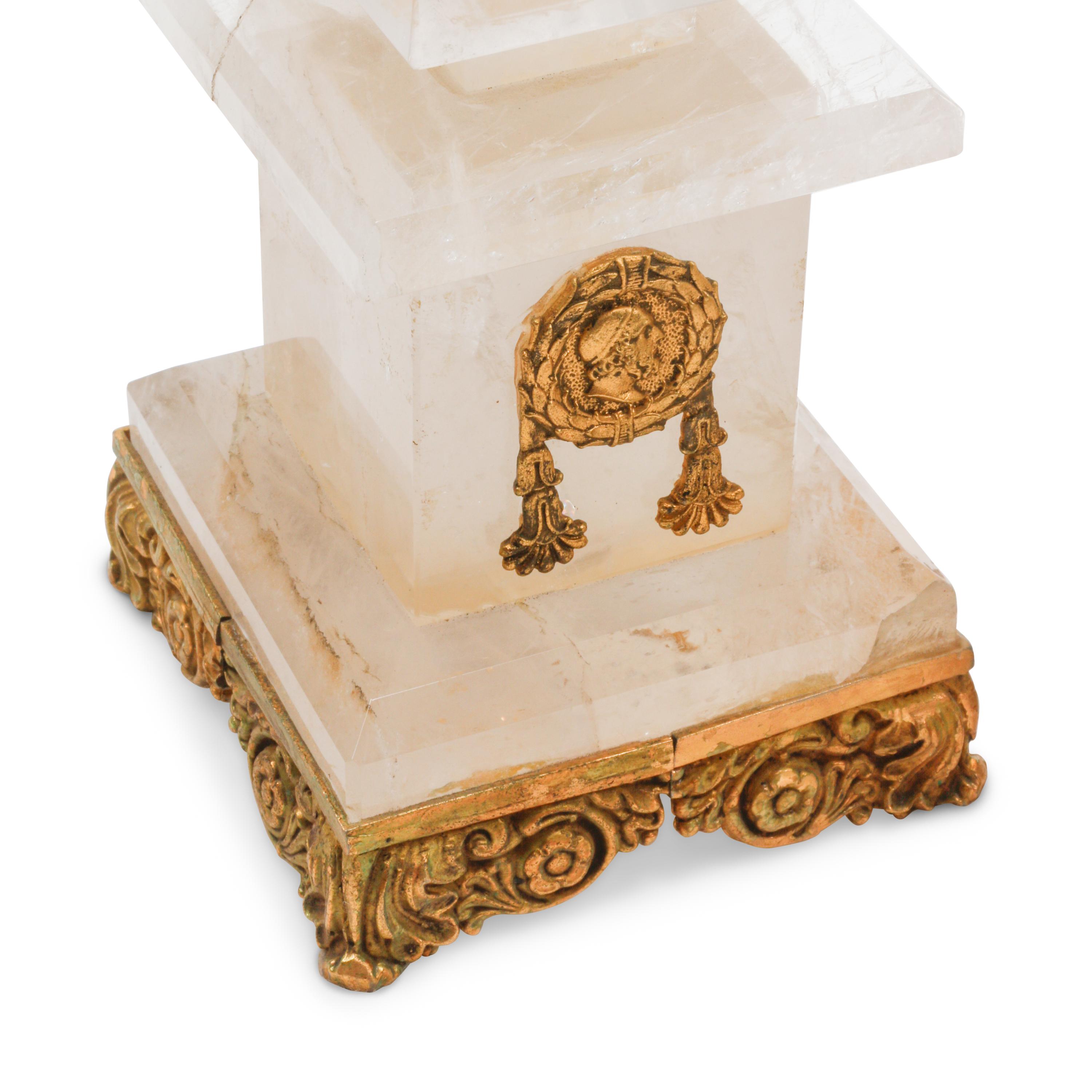 A Pair of Rock Crystal and Gilt Bronze Mounted Obelisks